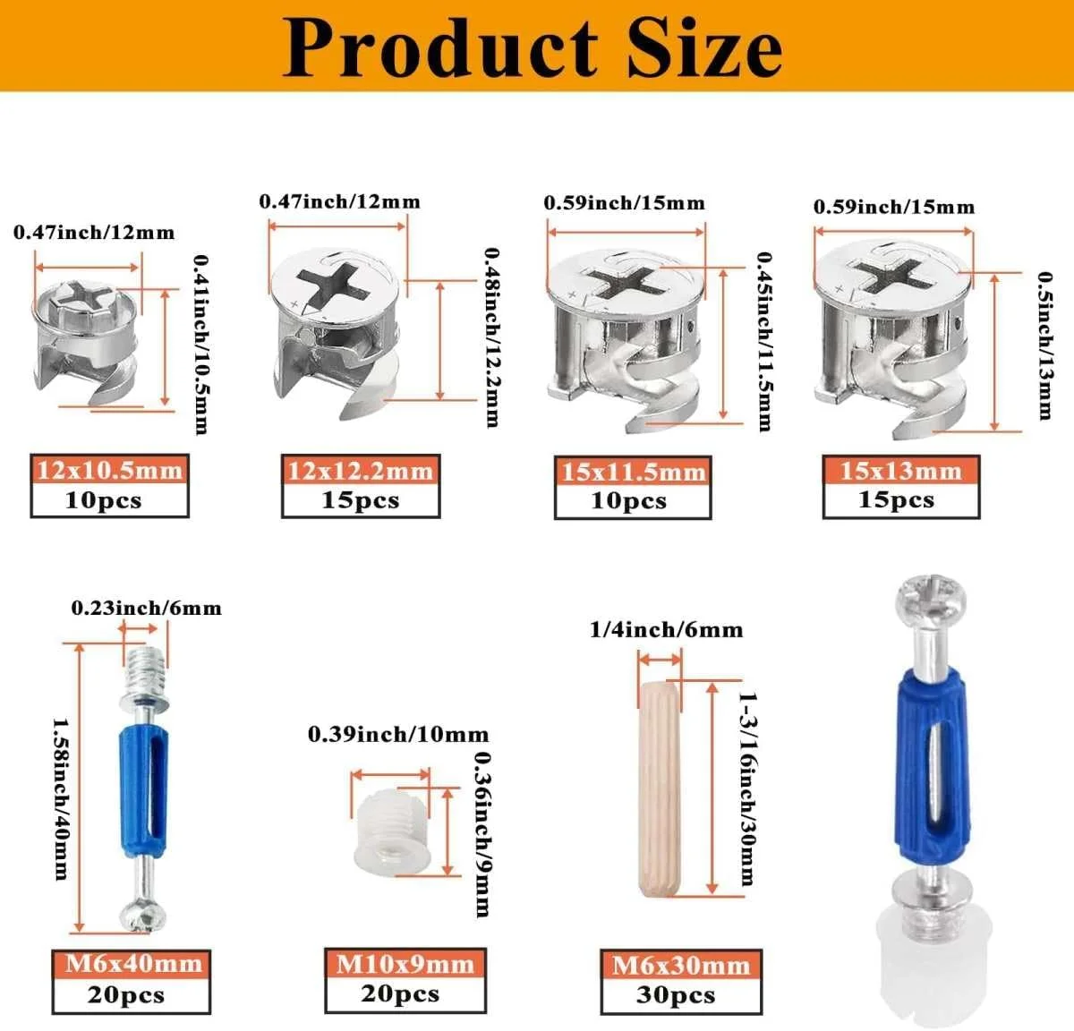 120Pcs Cam Locks for Furniture, 3-in-1 Eccentric Hardware Wheels, Multi-Size Nut & Bolt Fasteners, Wood Dowel Pins for Assembly & Repair, Durable Furniture Connectors, Assorted Kit for Assembly/Repair 120Pcs Cam Locks for Furniture, 3-in-1 Eccentric Hardware Wheels, Multi-Size Nut & Bolt Fasteners, Wood Dowel Pins for Assembly & Repair, Durable Furniture Connectors, Assorted Kit for Assembly/Repair