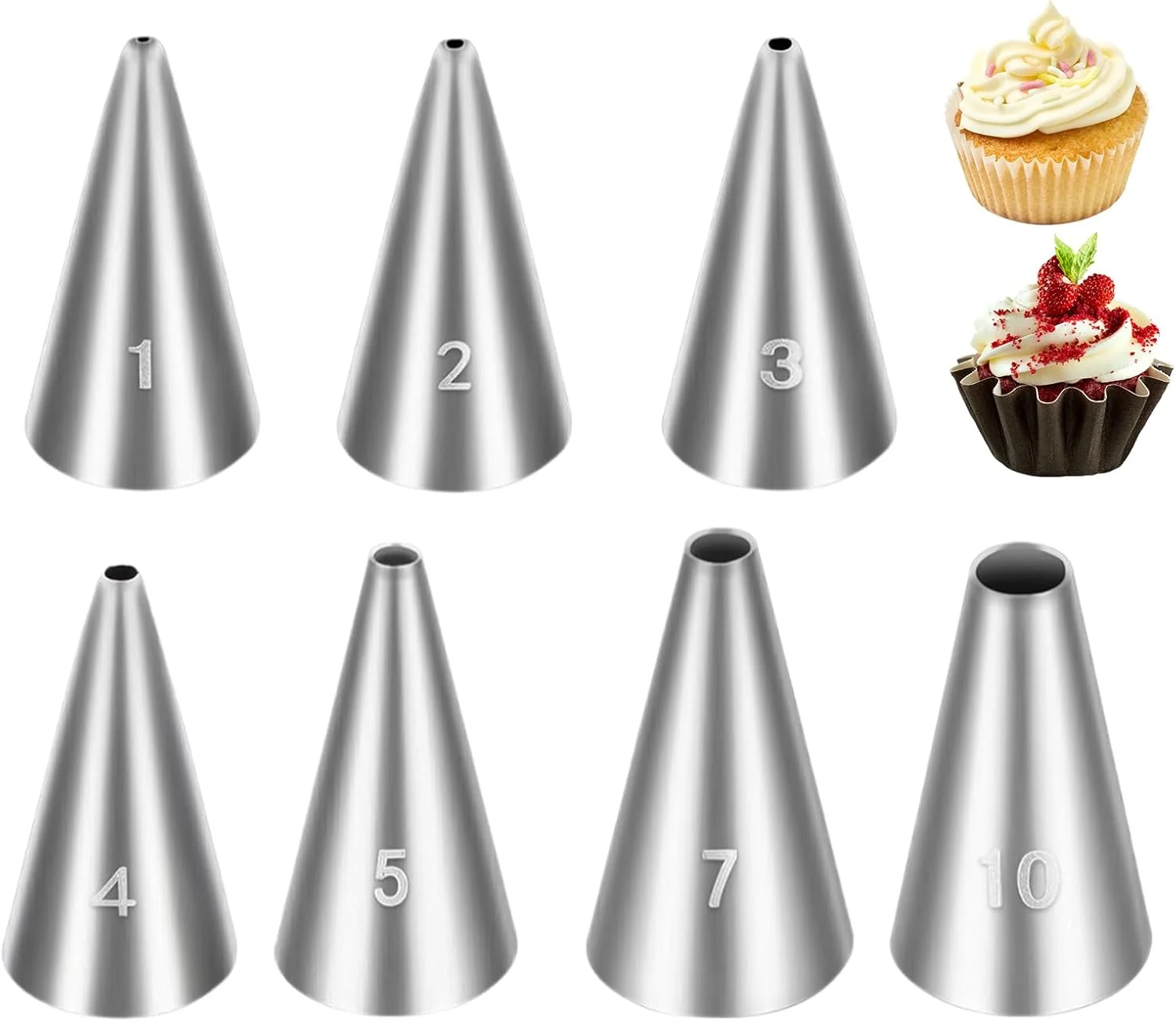 ست 7 عددی ماسوره های گرد، ابزار حرفه ای نازل های تزئین کاپ کیک از جنس استیل ضد زنگ، لوازم قنادی روسی برای تزئین کیک و شیرینی پزی (7 عدد) ست 7 عددی ماسوره های گرد، ابزار حرفه ای نازل های تزئین کاپ کیک از جنس استیل ضد زنگ، لوازم قنادی روسی برای تزئین کیک و شیرینی پزی (7 عدد)
