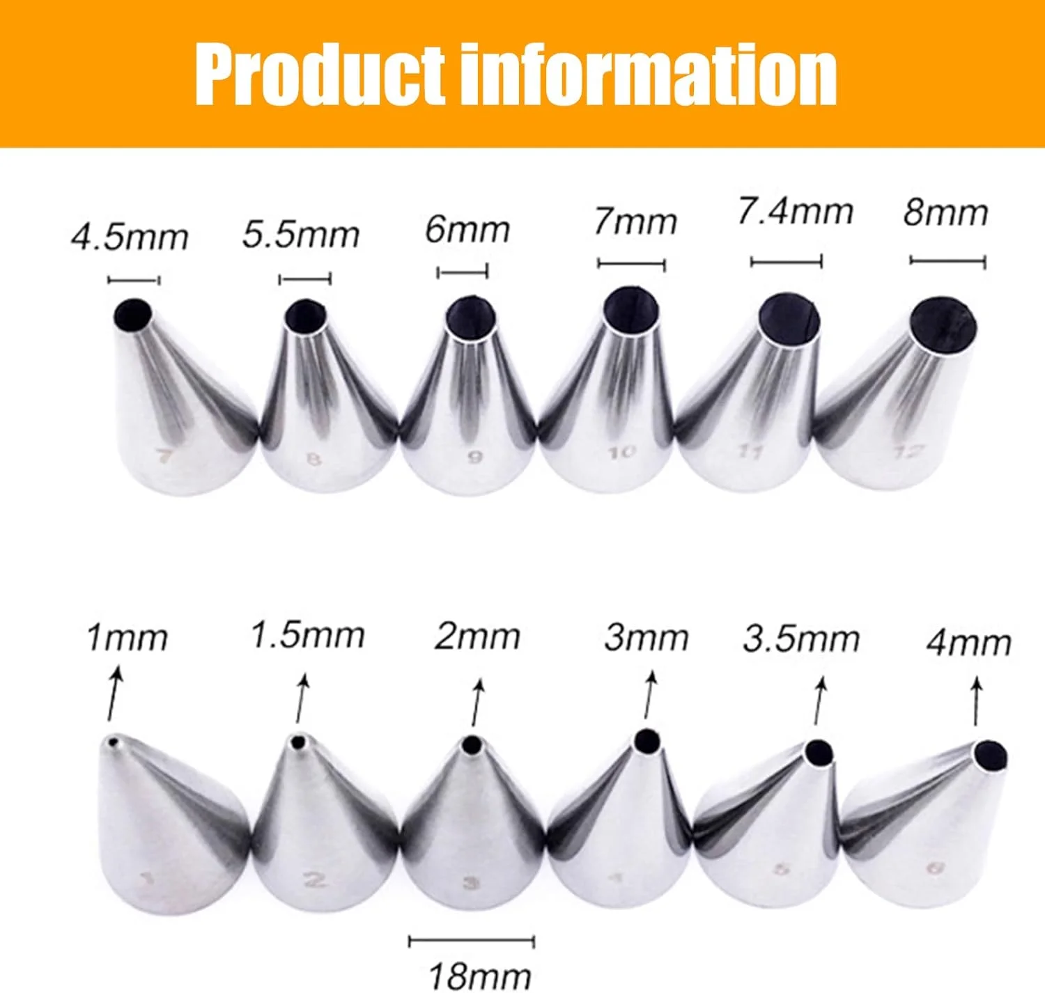 ست 7 عددی ماسوره های گرد، ابزار حرفه ای نازل های تزئین کاپ کیک از جنس استیل ضد زنگ، لوازم قنادی روسی برای تزئین کیک و شیرینی پزی (7 عدد)