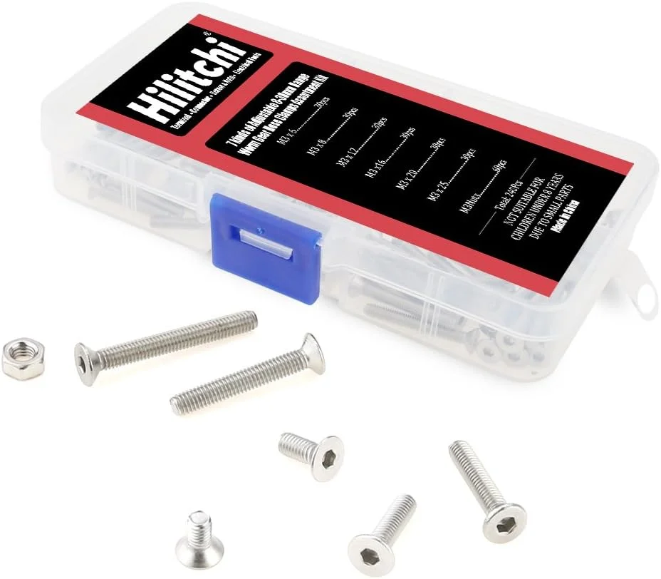 Hilitchi 260-Piece Metric M3 Hex Socket Flat Head Countersunk Bolts Screw Nut Assortment Kit - 304 Stainless Steel Hilitchi 260-Piece Metric M3 Hex Socket Flat Head Countersunk Bolts Screw Nut Assortment Kit - 304 Stainless Steel