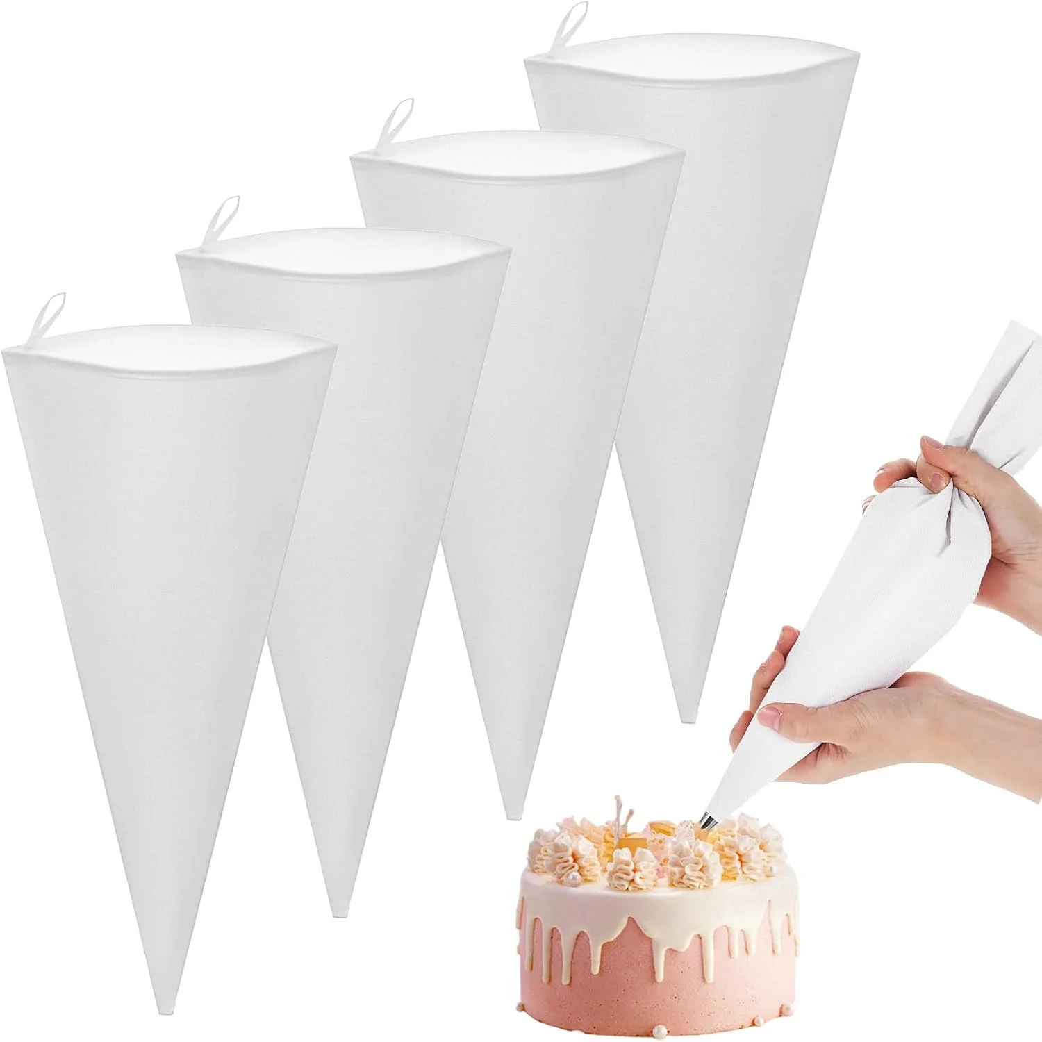 ست 4 عددی کیسه شیرینی پزی قابل استفاده مجدد - کیسه های تزیین کیک بوم 30 سانتی متری، کیسه آیسینگ پارچه ای، کیسه های شیرینی پزی بزرگ یکبار مصرف، لوازم کیک برای پخت تزئینات کوکی