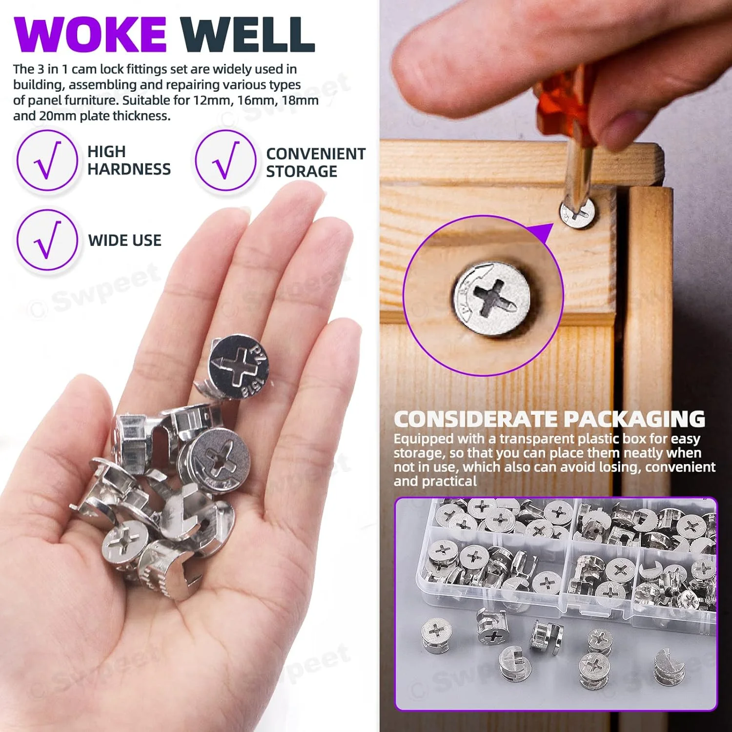 مجموعه اتصالات قفل بادامکی اتصال دهنده مبلمان Swpeet شامل 100 عدد در 4 سایز مختلف، اتصالات کابینت، پیچ و مهره های سخت افزاری، مهره قفل اتصال دهنده مبلمان برای کمد، تخت خواب و اتصال مبلمان مجموعه اتصالات قفل بادامکی اتصال دهنده مبلمان Swpeet شامل 100 عدد در 4 سایز مختلف، اتصالات کابینت، پیچ و مهره های سخت افزاری، مهره قفل اتصال دهنده مبلمان برای کمد، تخت خواب و اتصال مبلمان