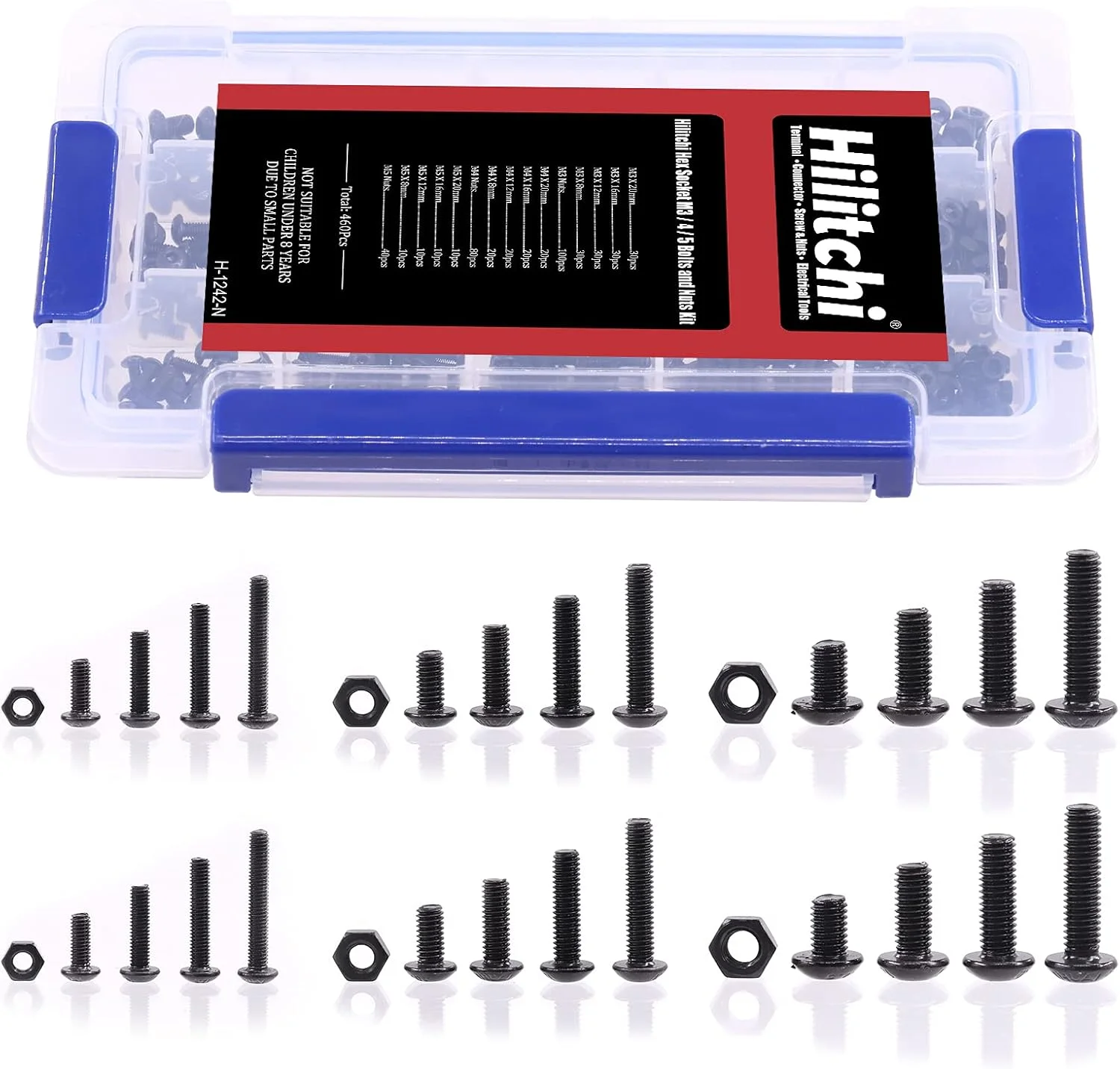 مجموعه پیچ و مهره 460 عددی Hilitchi M3 M4 M5 با سر دکمه ای و سوکت شش گوش - فولاد آلیاژی گرید 10.9 مجموعه پیچ و مهره 460 عددی Hilitchi M3 M4 M5 با سر دکمه ای و سوکت شش گوش - فولاد آلیاژی گرید 10.9