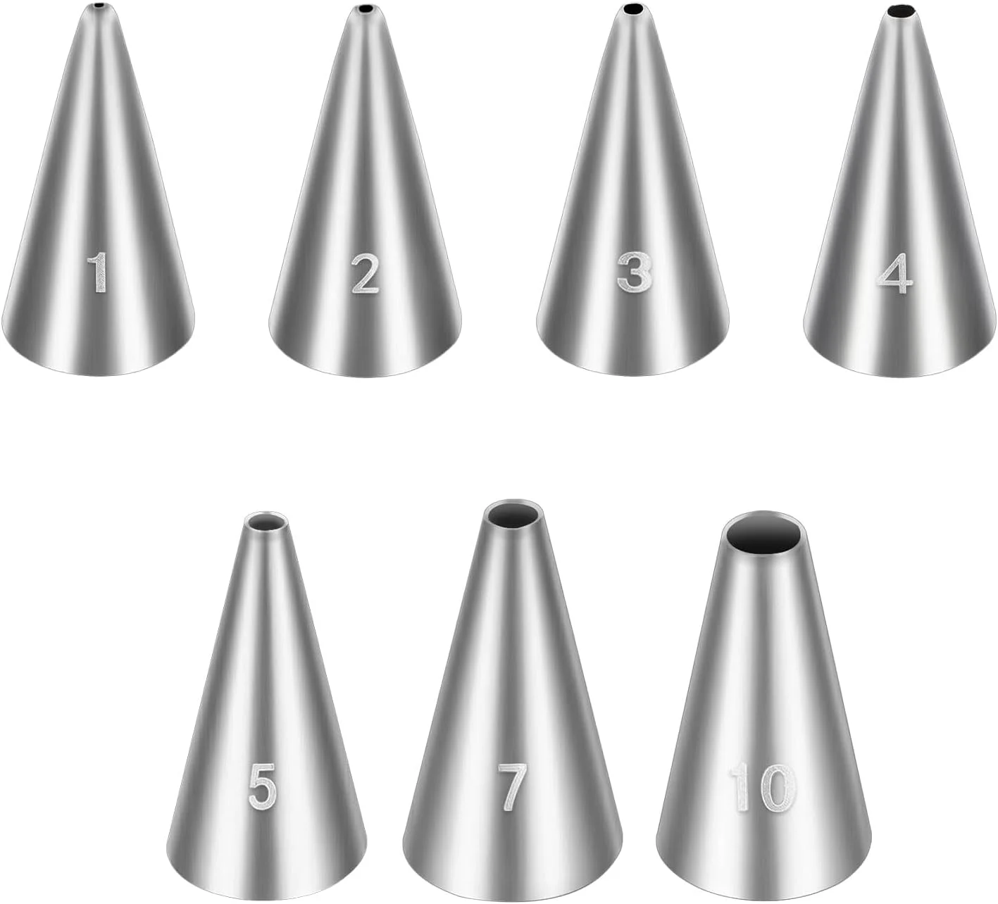 ست 7 عددی نازل قیف گرد - نازل های حرفه ای کیک از جنس استیل ضد زنگ برای پایپینگ، نازل های فراستینگ کاپ کیک، پخش کننده های خامه شیرینی روسی، لوازم تزئین برای پخت و تزئین کیک