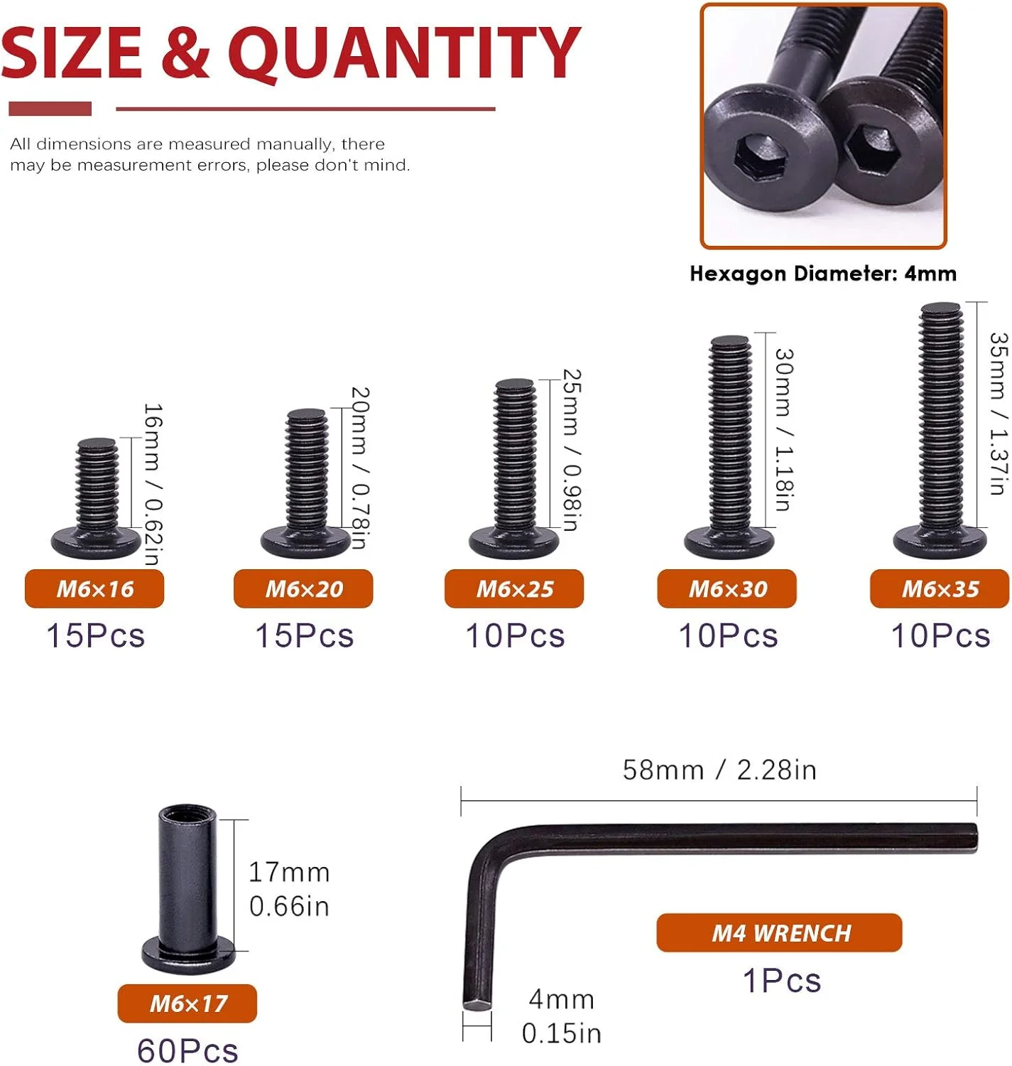 مجموعه 120 عددی پیچ و مهره سوکت M6 Hilitchi با سر خزینه، پیچ و مهره، مهره های استوانه ای، مجموعه پیچ و مهره برای اتصالات سخت افزاری مبلمان (16/20/25/30/35 میلی متر)