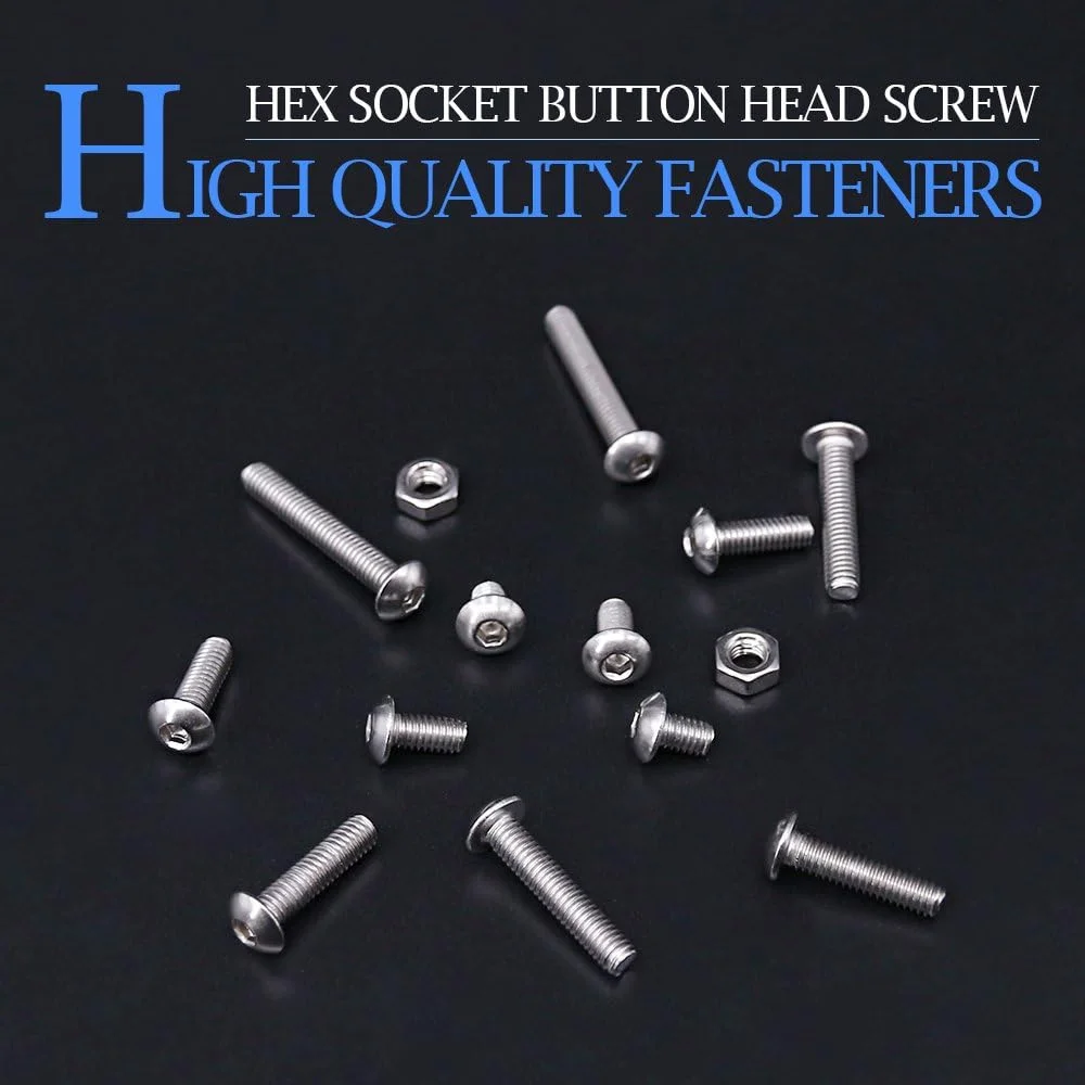 Glarks 170 عددی پیچ و مهره استیل ضد زنگ M4 آلن با سر دکمه ای Glarks 170 عددی پیچ و مهره استیل ضد زنگ M4 آلن با سر دکمه ای