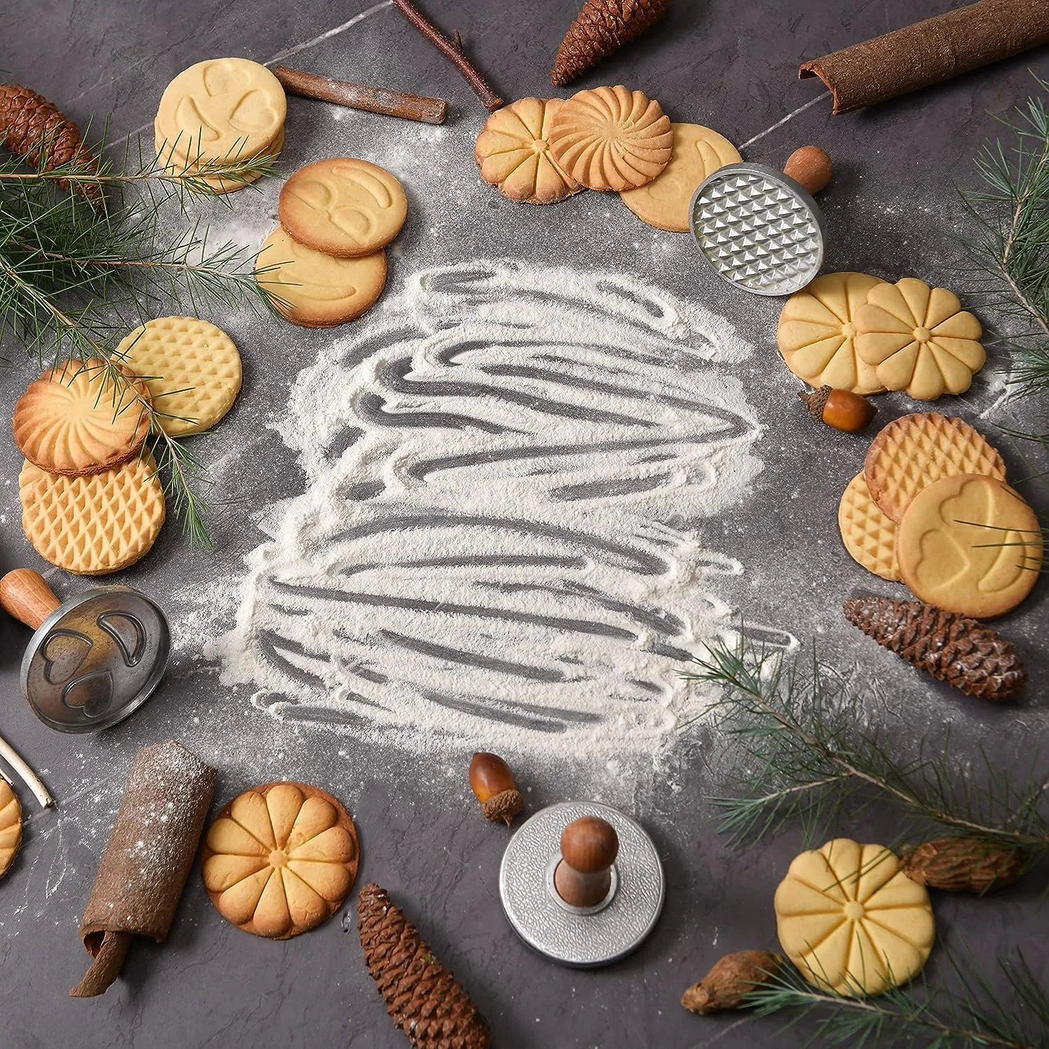 مجموعه مهر کوکی اوپین، شامل 3 عدد قالب برش کوکی فلزی با دسته چوبی، لوازم تزئین کوکی برای پخت خانگی، کیک، شیرینی، بسته هدیه