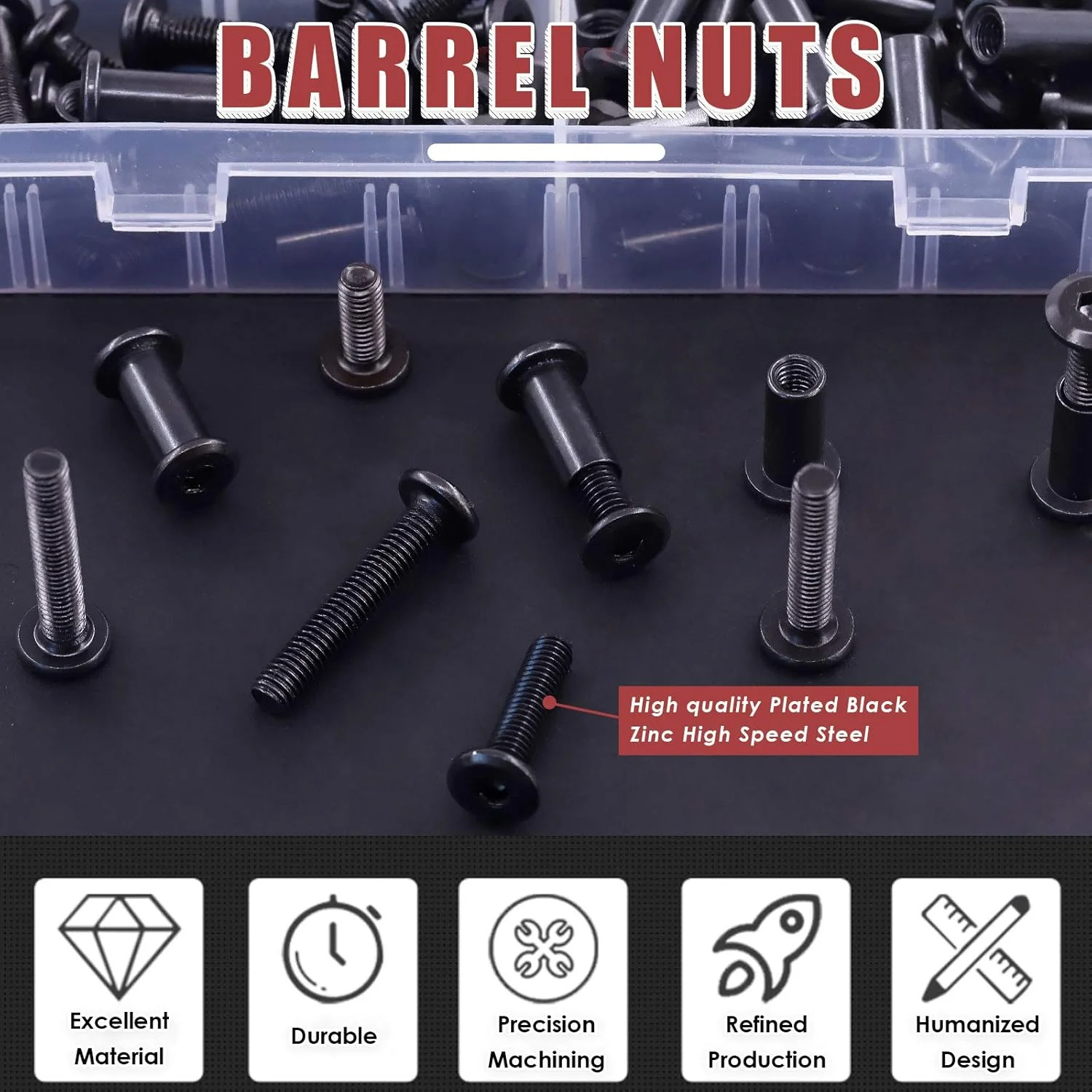 مجموعه 120 عددی پیچ و مهره سوکت M6 Hilitchi با سر خزینه، پیچ و مهره، مهره های استوانه ای، مجموعه پیچ و مهره برای اتصالات سخت افزاری مبلمان (16/20/25/30/35 میلی متر)