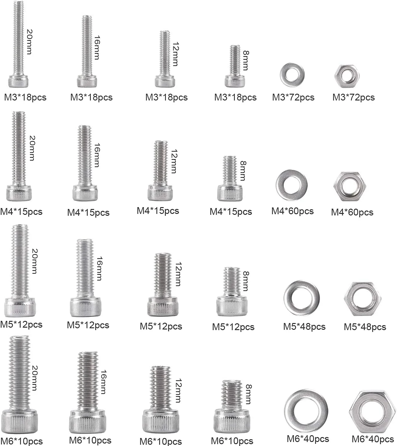 مجموعه 660 عددی پیچ و مهره AETTL، استیل ضد زنگ 304، متریک دقیق M3 M4 M5 M6 شامل پیچ، مهره، واشر و آچار مجموعه 660 عددی پیچ و مهره AETTL، استیل ضد زنگ 304، متریک دقیق M3 M4 M5 M6 شامل پیچ، مهره، واشر و آچار