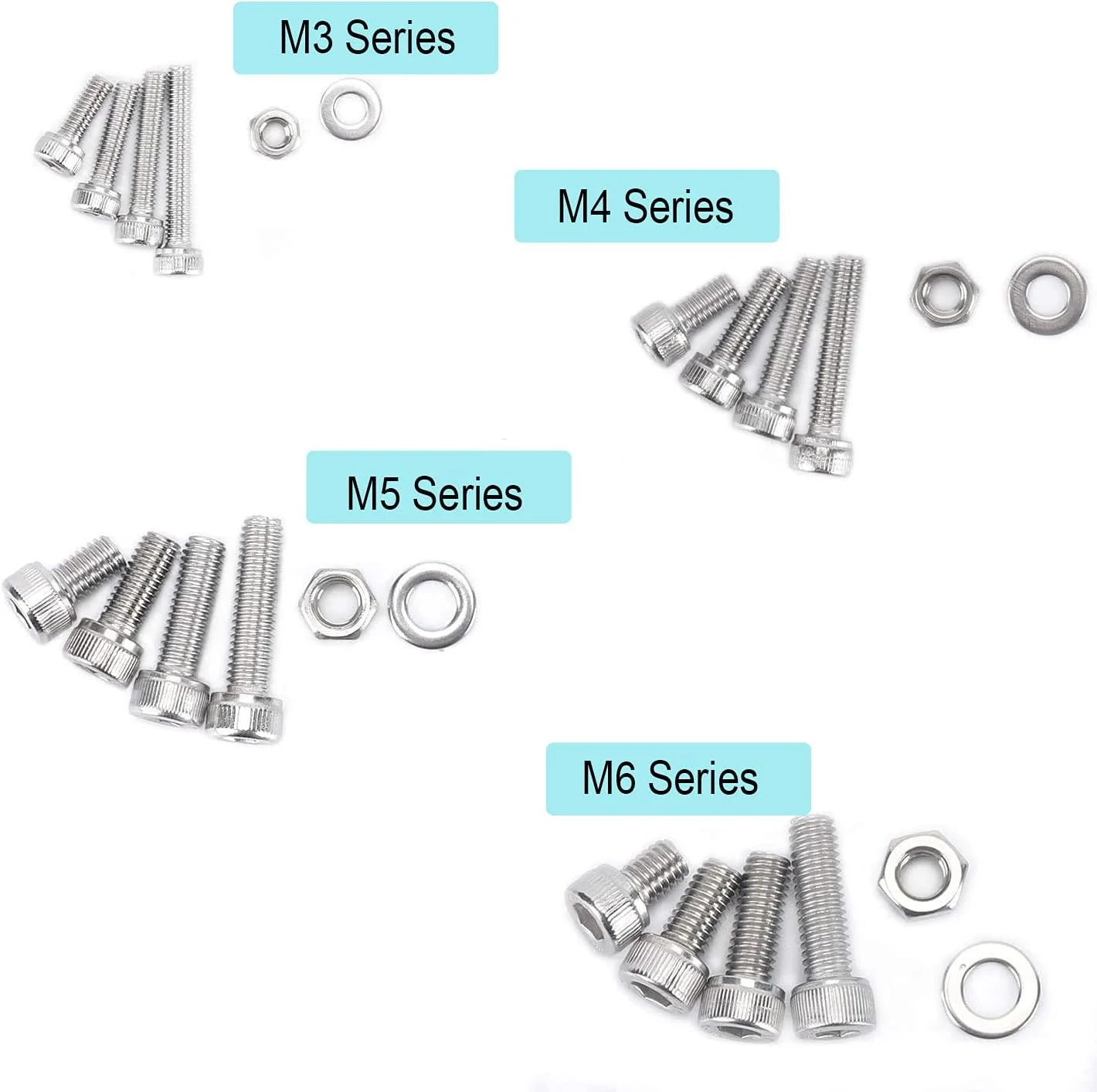 مجموعه 660 عددی پیچ و مهره AETTL، استیل ضد زنگ 304، متریک دقیق M3 M4 M5 M6 شامل پیچ، مهره، واشر و آچار مجموعه 660 عددی پیچ و مهره AETTL، استیل ضد زنگ 304، متریک دقیق M3 M4 M5 M6 شامل پیچ، مهره، واشر و آچار