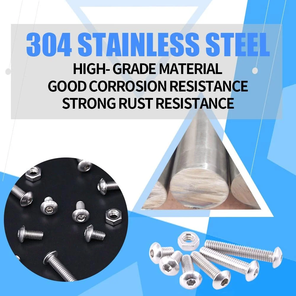 Glarks 170 عددی پیچ و مهره استیل ضد زنگ M4 آلن با سر دکمه ای Glarks 170 عددی پیچ و مهره استیل ضد زنگ M4 آلن با سر دکمه ای