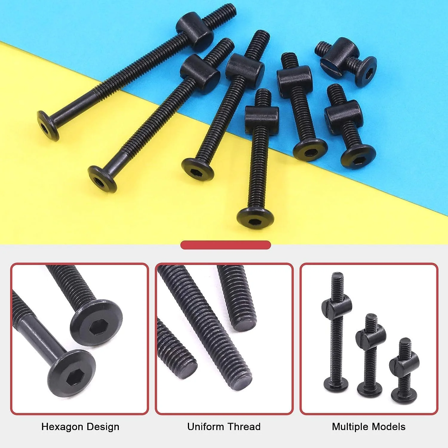 مجموعه پیچ و مهره 141 عددی JOEJNCED برای تخت خواب، پیچ های آلن M6 مشکی، مهره های استوانه ای، مناسب برای مبلمان، تخت خواب نوزاد، پیچ و مهره، صندلی، میز و کابینت مجموعه پیچ و مهره 141 عددی JOEJNCED برای تخت خواب، پیچ های آلن M6 مشکی، مهره های استوانه ای، مناسب برای مبلمان، تخت خواب نوزاد، پیچ و مهره، صندلی، میز و کابینت