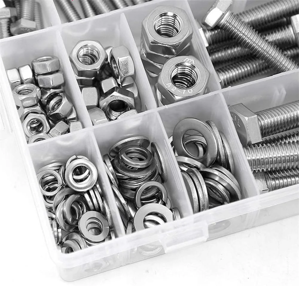 مجموعه 176 عددی پیچ و مهره، مهره های ماشینی متریک و واشرهای تخت، مجموعه مهره های شش گوش سر تخت M6/M8/M10، کیت پیچ و مهره فولاد ضد زنگ 304 مجموعه 176 عددی پیچ و مهره، مهره های ماشینی متریک و واشرهای تخت، مجموعه مهره های شش گوش سر تخت M6/M8/M10، کیت پیچ و مهره فولاد ضد زنگ 304