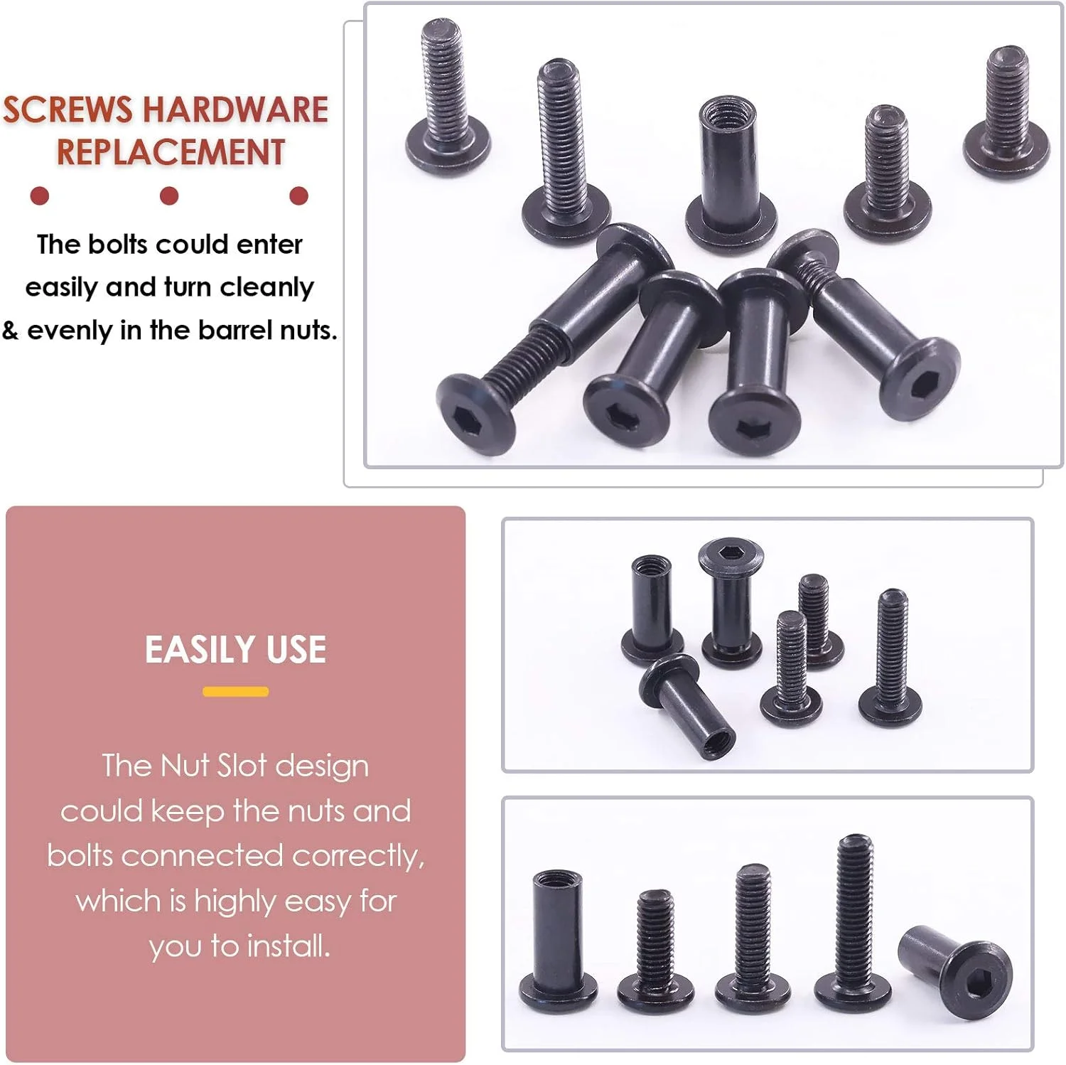 مجموعه 120 عددی پیچ و مهره سوکت M6 Hilitchi با سر خزینه، پیچ و مهره، مهره های استوانه ای، مجموعه پیچ و مهره برای اتصالات سخت افزاری مبلمان (16/20/25/30/35 میلی متر)