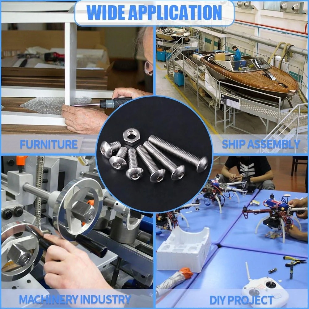 Glarks 170 عددی پیچ و مهره استیل ضد زنگ M4 آلن با سر دکمه ای Glarks 170 عددی پیچ و مهره استیل ضد زنگ M4 آلن با سر دکمه ای