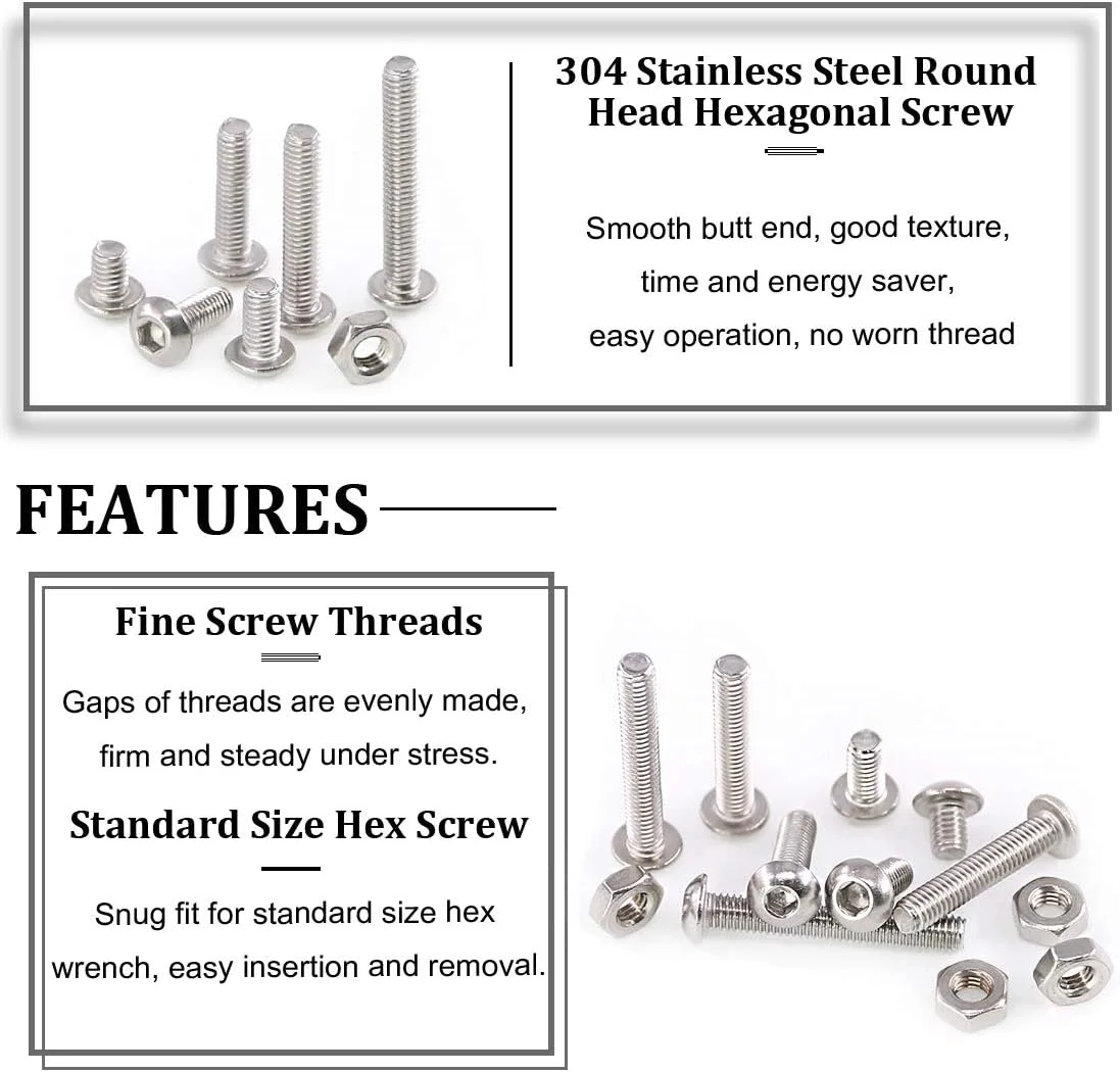مجموعه 180 عددی پیچ و مهره استیل ضد زنگ با سر دکمه ای و سوکت شش گوش هیلیچی [M4]