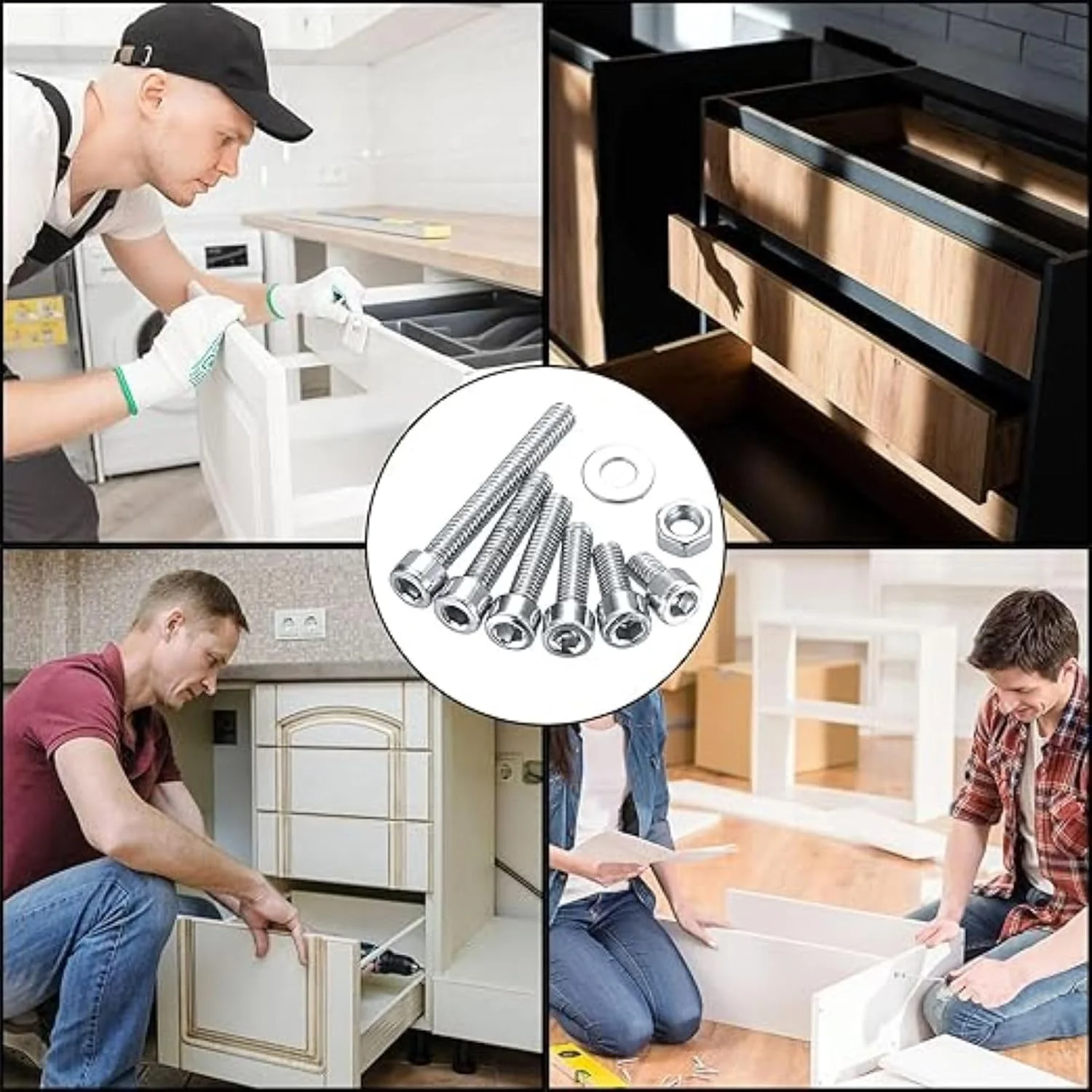 پیچ آلن سر استوانه ای ALMEKAQUZ، مجموعه پیچ، مهره و واشر M2 M3 M4، استیل ضد زنگ 304، کیت پیچ آلن با 3 آچار، مجموعه مهره و پیچ (بسته 1080 عددی)