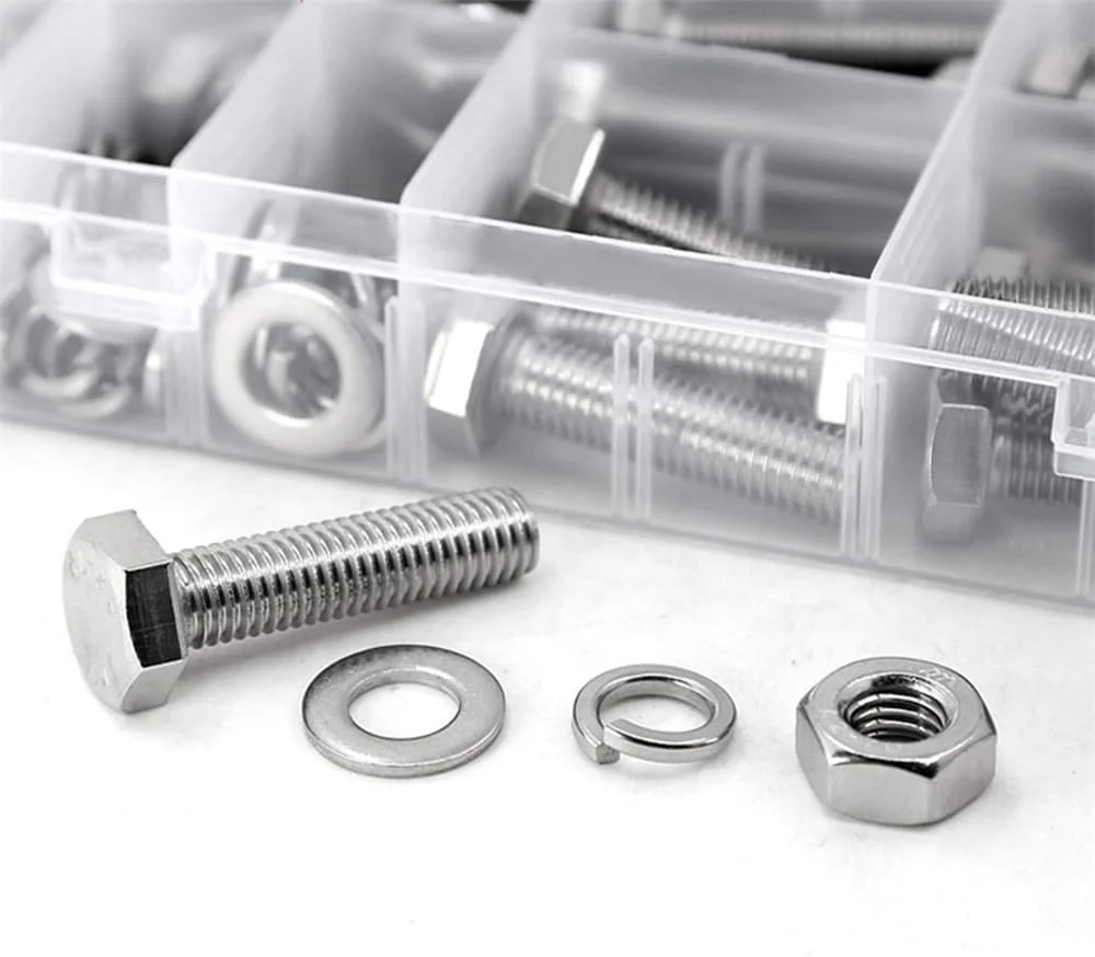 مجموعه 176 عددی پیچ و مهره، مهره های ماشینی متریک و واشرهای تخت، مجموعه مهره های شش گوش سر تخت M6/M8/M10، کیت پیچ و مهره فولاد ضد زنگ 304 مجموعه 176 عددی پیچ و مهره، مهره های ماشینی متریک و واشرهای تخت، مجموعه مهره های شش گوش سر تخت M6/M8/M10، کیت پیچ و مهره فولاد ضد زنگ 304