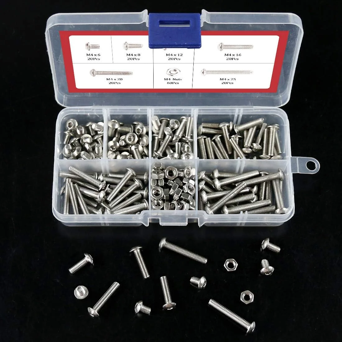 مجموعه 180 عددی پیچ و مهره استیل ضد زنگ با سر دکمه ای و سوکت شش گوش هیلیچی [M4]