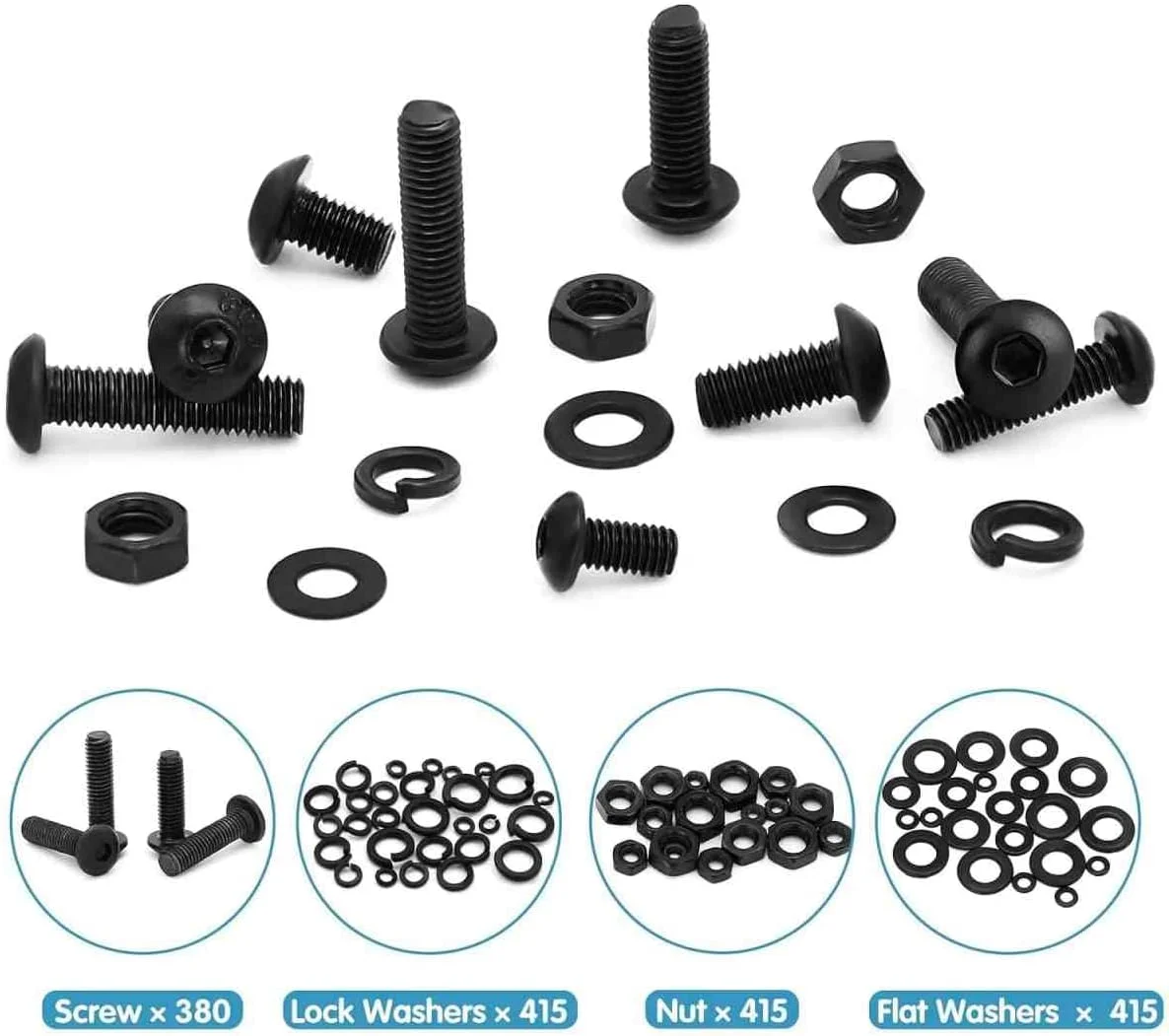 مجموعه 1625 عددی مهره و پیچ M2 M3 M4 M5، پیچ و مهره های فولادی کربنی با سر سوکت شش گوش، کیت متنوع پیچ و مهره های ماشین با 4 عدد آچار آلن