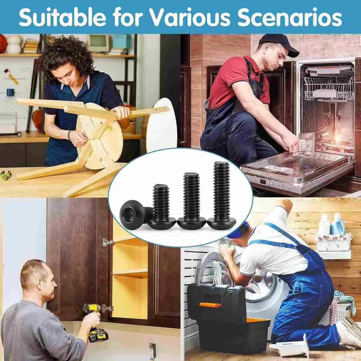 مجموعه 1625 عددی مهره و پیچ M2 M3 M4 M5، پیچ و مهره های فولادی کربنی با سر سوکت شش گوش، کیت متنوع پیچ و مهره های ماشین با 4 عدد آچار آلن