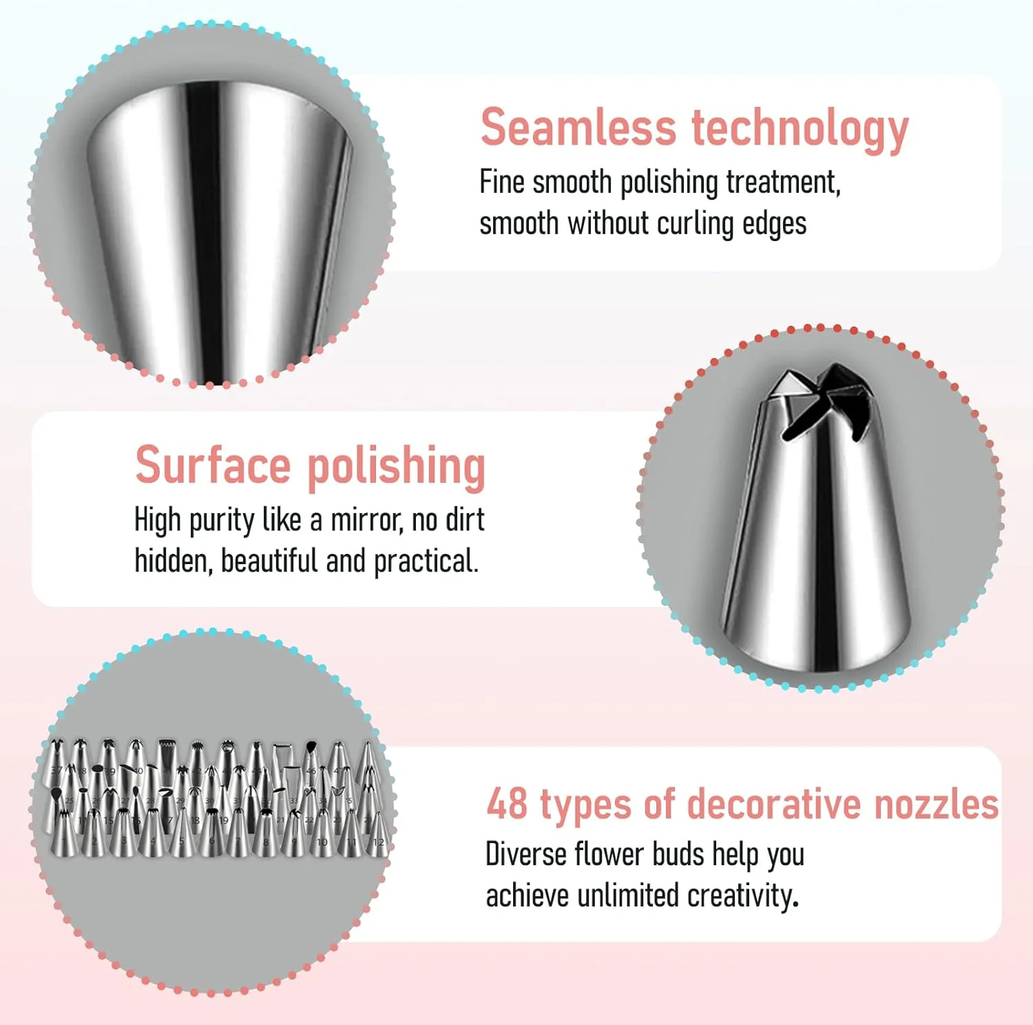 مجموعه 74 عددی نازل های ماسوره نالاینا، مجموعه تزئین کیک - نازل های استیل و کیسه شیرینی پزی قابل استفاده مجدد و کیسه شیرینی پزی یکبار مصرف برای کلوچه، کیک، لوازم پخت، مبتدیان