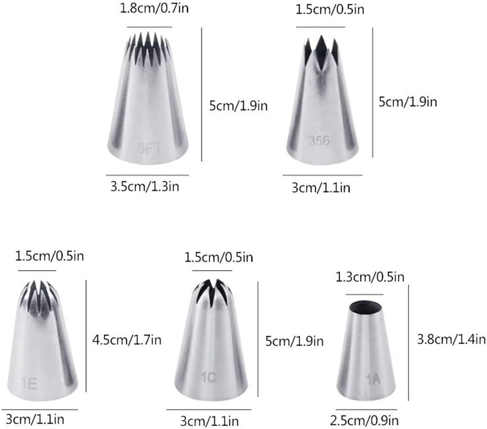 ست 5 عددی ماسوره شیرینی پزی، کیت لوازم تزئین کیک، نوک ماسوره استیل، سایز بزرگ، لوازم پخت کیک برای DIY، شیرینی پزی، تزئین دسر #3 ست 5 عددی ماسوره شیرینی پزی، کیت لوازم تزئین کیک، نوک ماسوره استیل، سایز بزرگ، لوازم پخت کیک برای DIY، شیرینی پزی، تزئین دسر #3