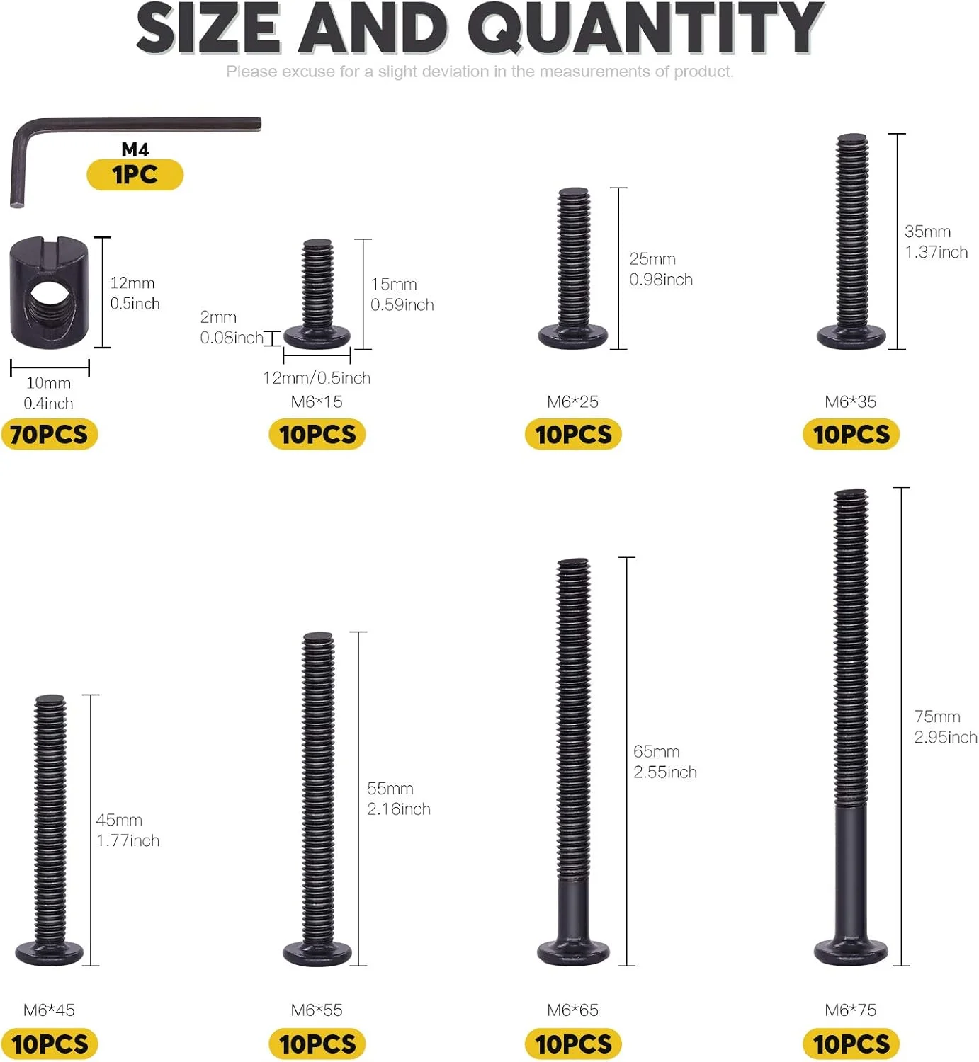 ماردات 140 عددی پیچ تخت خواب M6، کیت جایگزینی سخت افزار، پیچ های سوکت شش گوش مشکی، پیچ های تخت خواب و مهره های استوانه ای، کیت متنوع میله های متقاطع M6x15/25/35/45/55/65/75 میلی متر برای مبلمان ماردات 140 عددی پیچ تخت خواب M6، کیت جایگزینی سخت افزار، پیچ های سوکت شش گوش مشکی، پیچ های تخت خواب و مهره های استوانه ای، کیت متنوع میله های متقاطع M6x15/25/35/45/55/65/75 میلی متر برای مبلمان