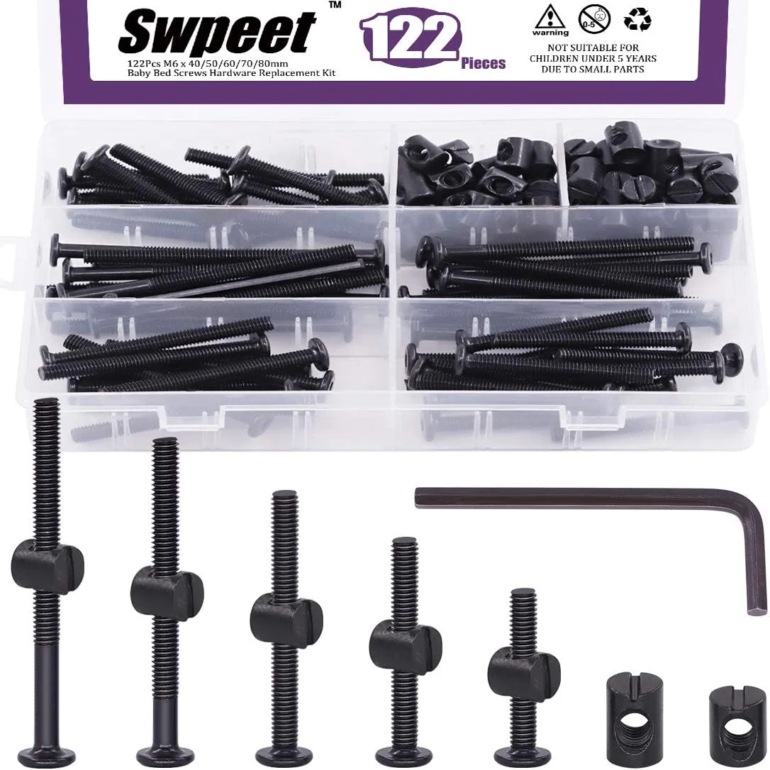 مجموعه پیچ و مهره 110 عددی سوپیت، پیچ های سخت افزاری تخت خواب کودک با سوکت شش گوش، مجموعه مهره و پیچ بشکه ای مبلمان M6، M6*40mm-80mm مجموعه پیچ و مهره 110 عددی سوپیت، پیچ های سخت افزاری تخت خواب کودک با سوکت شش گوش، مجموعه مهره و پیچ بشکه ای مبلمان M6، M6*40mm-80mm