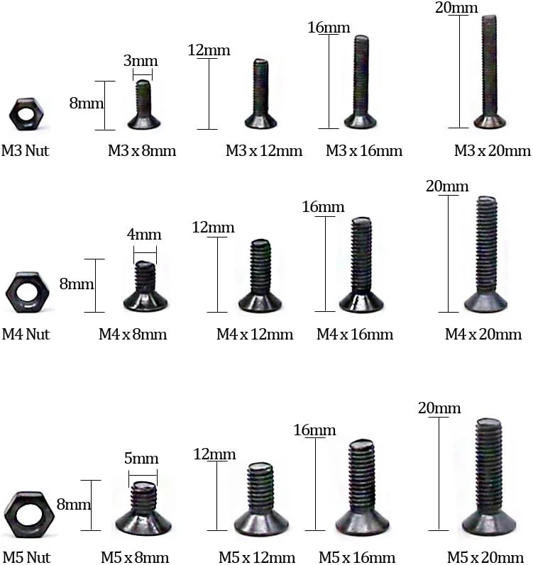 مجموعه پیچ و مهره 460 عددی Hilitchi M3 M4 M5 با سر شش گوش و آلیاژ فولادی گرید 12.9 مدل HFSY-460
