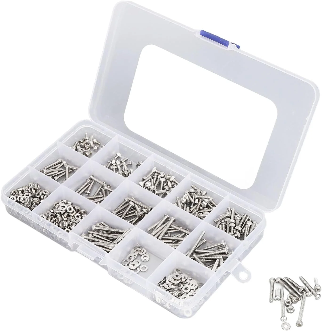 مجموعه مهره و پیچ، مجموعه پیچ و مهره با واشرهای تخت 840 عددی M2.5 استیل ضد زنگ، مجموعه پیچ های سر شش گوش