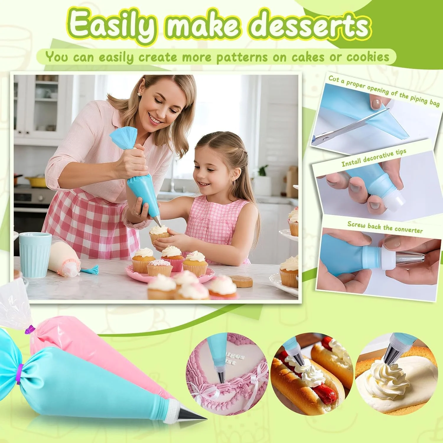 مجموعه کیسه و ماسوره قنادی NOVANO، کیت لوازم تزئین کیک با 100 عدد کیسه شیرینی پزی 12 اینچی، 6 ماسوره قنادی، 1 کیسه شیرینی پزی قابل استفاده مجدد، 2 اتصال دهنده و 2 بست کیسه آیسینگ، مجموعه پخت ساده و راحت مجموعه کیسه و ماسوره قنادی NOVANO، کیت لوازم تزئین کیک با 100 عدد کیسه شیرینی پزی 12 اینچی، 6 ماسوره قنادی، 1 کیسه شیرینی پزی قابل استفاده مجدد، 2 اتصال دهنده و 2 بست کیسه آیسینگ، مجموعه پخت ساده و راحت