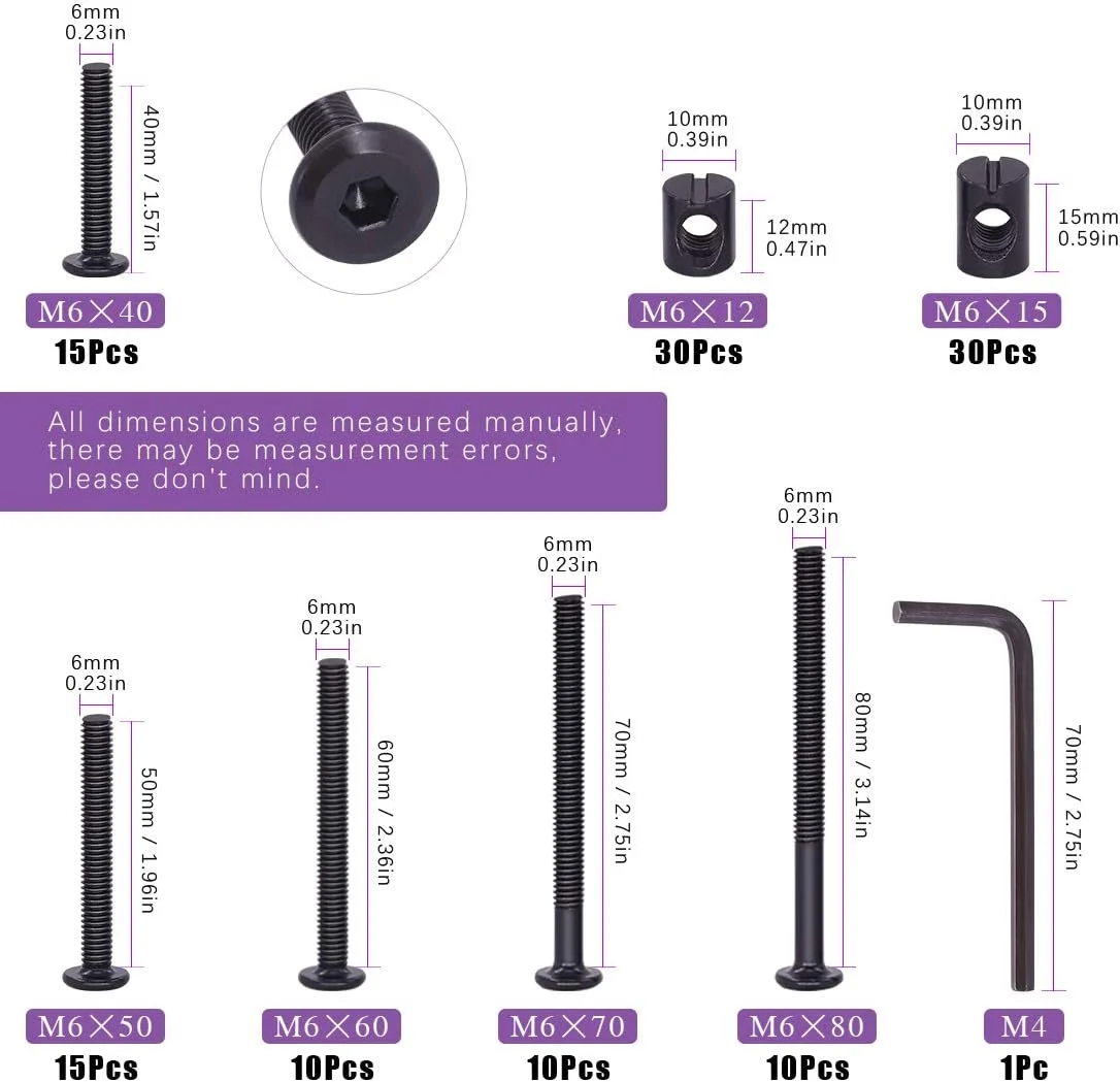 مجموعه پیچ و مهره 110 عددی سوپیت، پیچ های سخت افزاری تخت خواب کودک با سوکت شش گوش، مجموعه مهره و پیچ بشکه ای مبلمان M6، M6*40mm-80mm مجموعه پیچ و مهره 110 عددی سوپیت، پیچ های سخت افزاری تخت خواب کودک با سوکت شش گوش، مجموعه مهره و پیچ بشکه ای مبلمان M6، M6*40mm-80mm