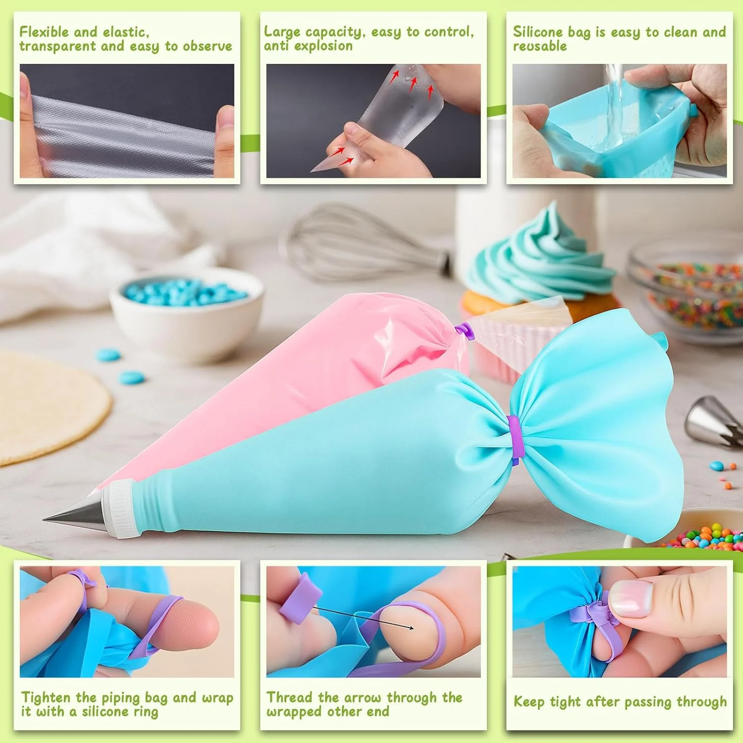 مجموعه کیسه و ماسوره قنادی NOVANO، کیت لوازم تزئین کیک با 100 عدد کیسه شیرینی پزی 12 اینچی، 6 ماسوره قنادی، 1 کیسه شیرینی پزی قابل استفاده مجدد، 2 اتصال دهنده و 2 بست کیسه آیسینگ، مجموعه پخت ساده و راحت مجموعه کیسه و ماسوره قنادی NOVANO، کیت لوازم تزئین کیک با 100 عدد کیسه شیرینی پزی 12 اینچی، 6 ماسوره قنادی، 1 کیسه شیرینی پزی قابل استفاده مجدد، 2 اتصال دهنده و 2 بست کیسه آیسینگ، مجموعه پخت ساده و راحت