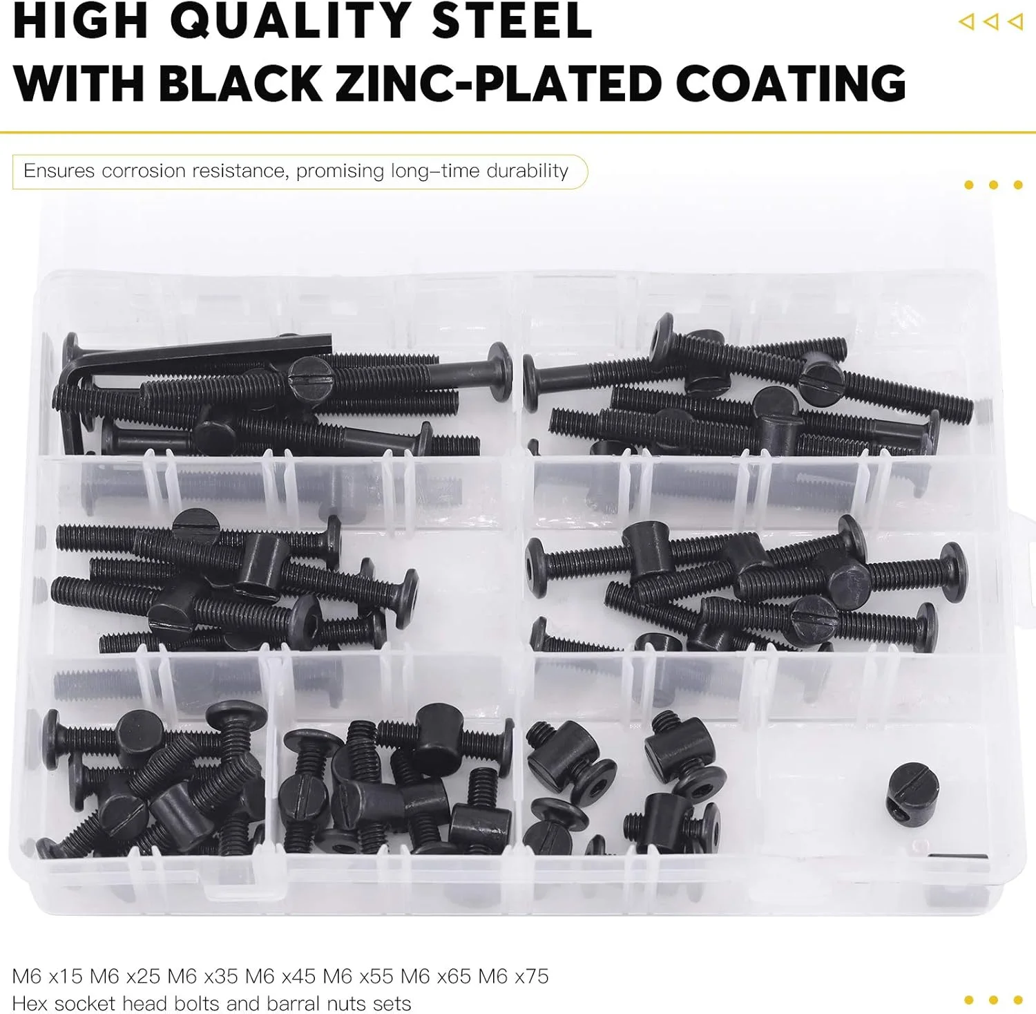 ماردات 140 عددی پیچ تخت خواب M6، کیت جایگزینی سخت افزار، پیچ های سوکت شش گوش مشکی، پیچ های تخت خواب و مهره های استوانه ای، کیت متنوع میله های متقاطع M6x15/25/35/45/55/65/75 میلی متر برای مبلمان ماردات 140 عددی پیچ تخت خواب M6، کیت جایگزینی سخت افزار، پیچ های سوکت شش گوش مشکی، پیچ های تخت خواب و مهره های استوانه ای، کیت متنوع میله های متقاطع M6x15/25/35/45/55/65/75 میلی متر برای مبلمان