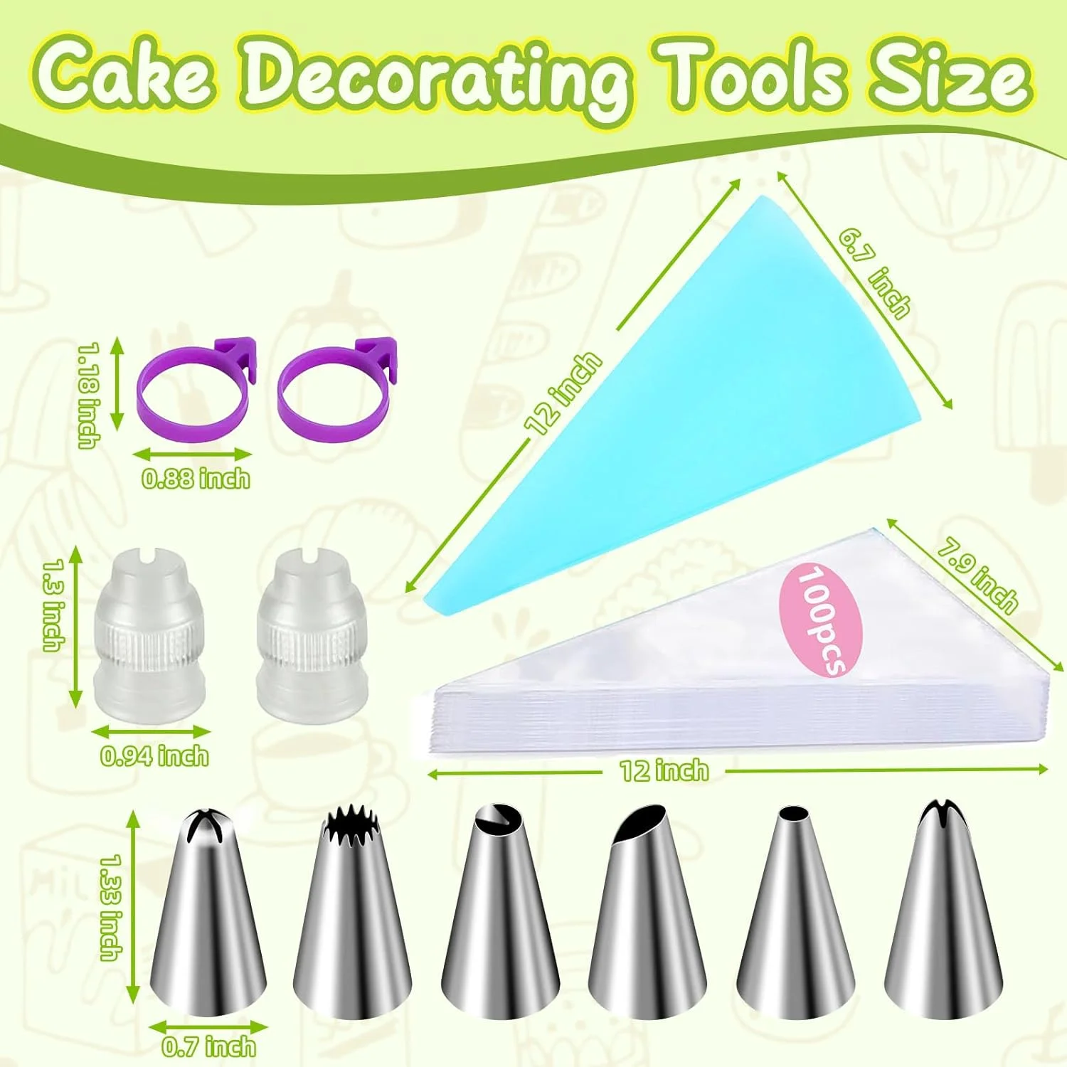 مجموعه کیسه و ماسوره قنادی NOVANO، کیت لوازم تزئین کیک با 100 عدد کیسه شیرینی پزی 12 اینچی، 6 ماسوره قنادی، 1 کیسه شیرینی پزی قابل استفاده مجدد، 2 اتصال دهنده و 2 بست کیسه آیسینگ، مجموعه پخت ساده و راحت مجموعه کیسه و ماسوره قنادی NOVANO، کیت لوازم تزئین کیک با 100 عدد کیسه شیرینی پزی 12 اینچی، 6 ماسوره قنادی، 1 کیسه شیرینی پزی قابل استفاده مجدد، 2 اتصال دهنده و 2 بست کیسه آیسینگ، مجموعه پخت ساده و راحت