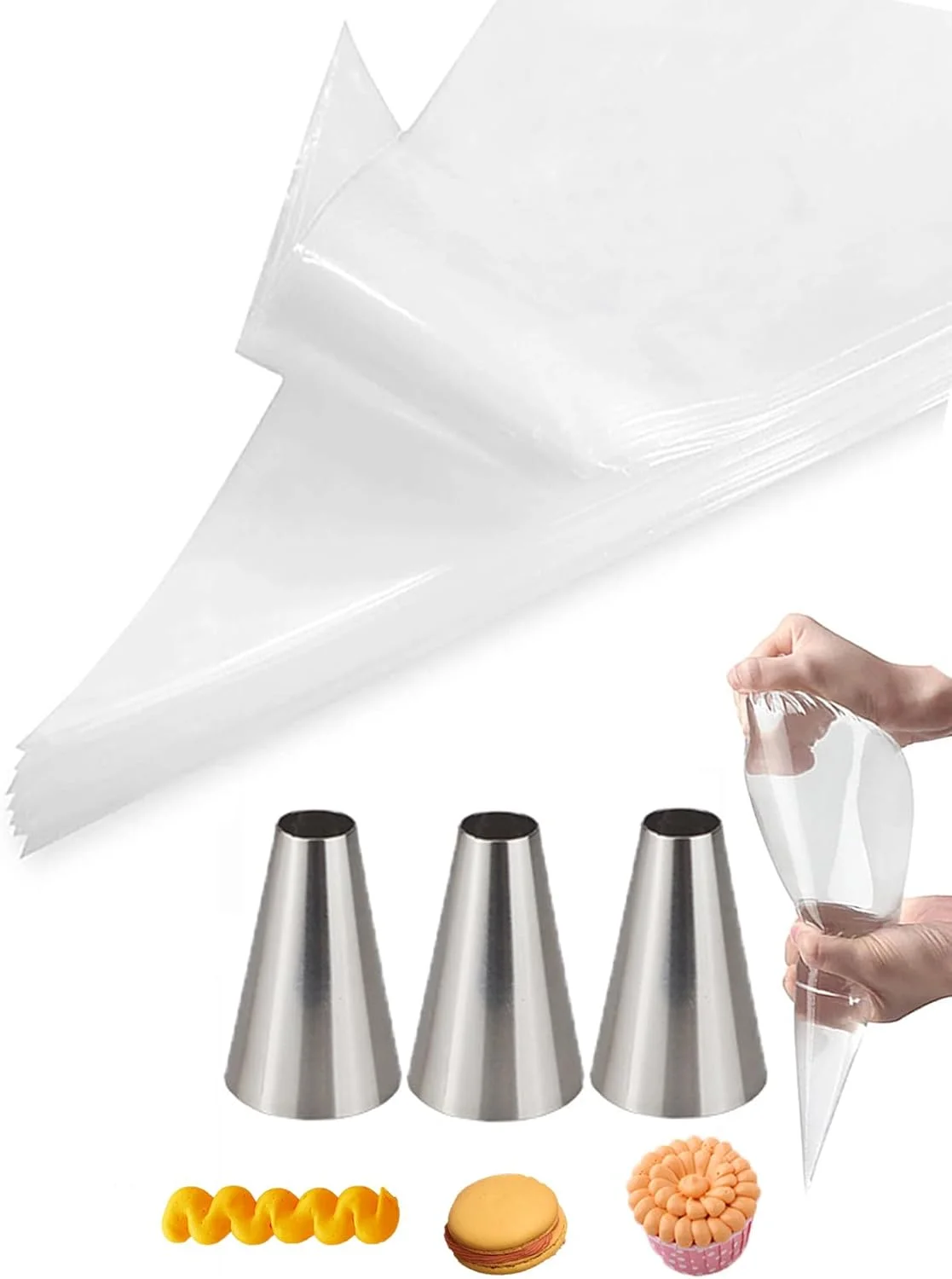 قیف های ماسوره ماکارون Lbaixjj با کیسه - ماسوره گرد شماره 12 برای ماکارون،-کیسه های شیرینی پزی یکبار مصرف 12 اینچی برای تزئین کیک و خامه