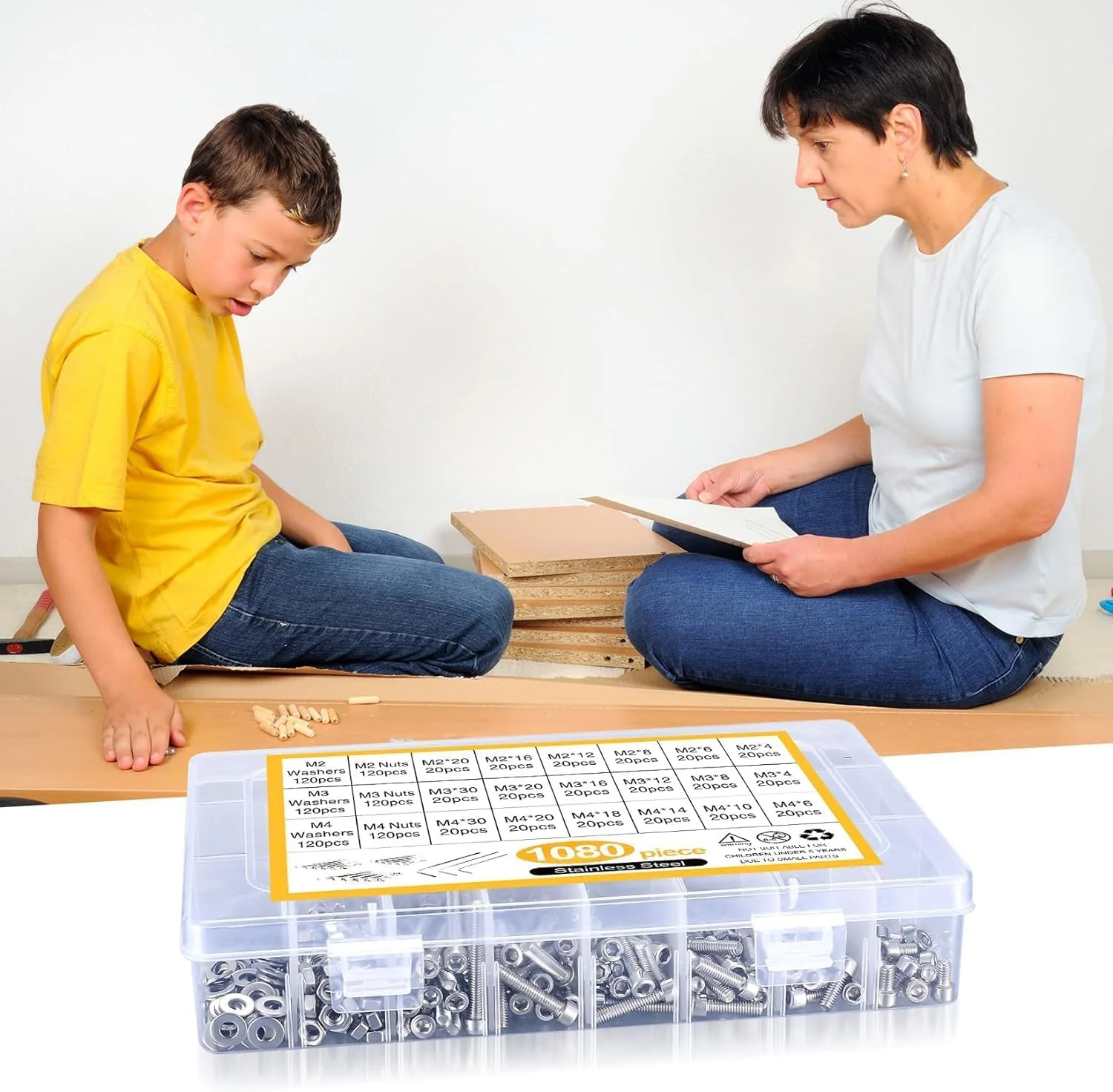 مجموعه پیچ، مهره و واشر 1080 عددی Wicofen، متریک M4 M3 M2 استیل ضد زنگ، کیت پیچ های سر استوانه ای شش گوش، مجموعه پیچ و مهره های ماشینی به همراه واشر