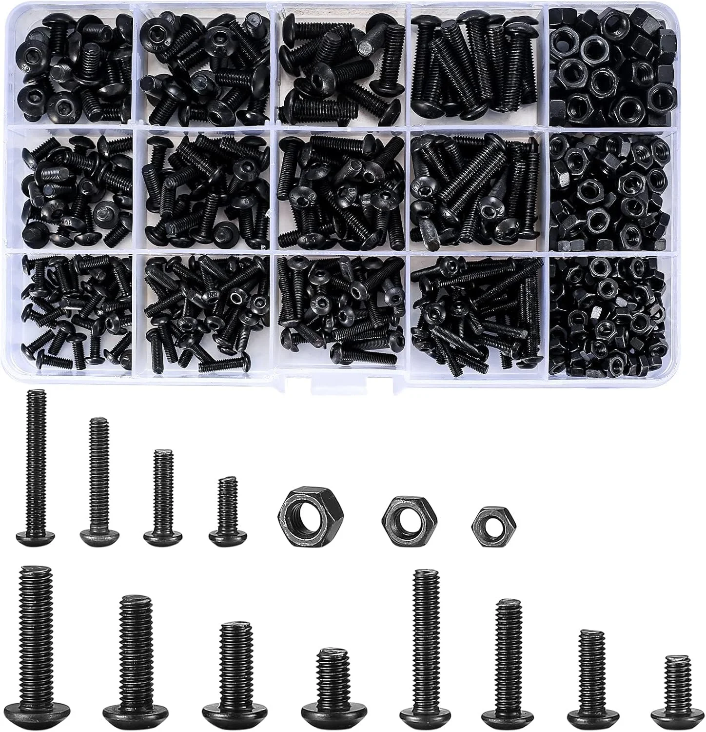 X Spring Heavy Duty Bolts and Nuts Kit, 500 PCS Black Hex Socket Head Cap Screws, M3/M4/M5 Thread Fastener Machine Hex Bolts and Nuts Assortment Kit X Spring Heavy Duty Bolts and Nuts Kit, 500 PCS Black Hex Socket Head Cap Screws, M3/M4/M5 Thread Fastener Machine Hex Bolts and Nuts Assortment Kit