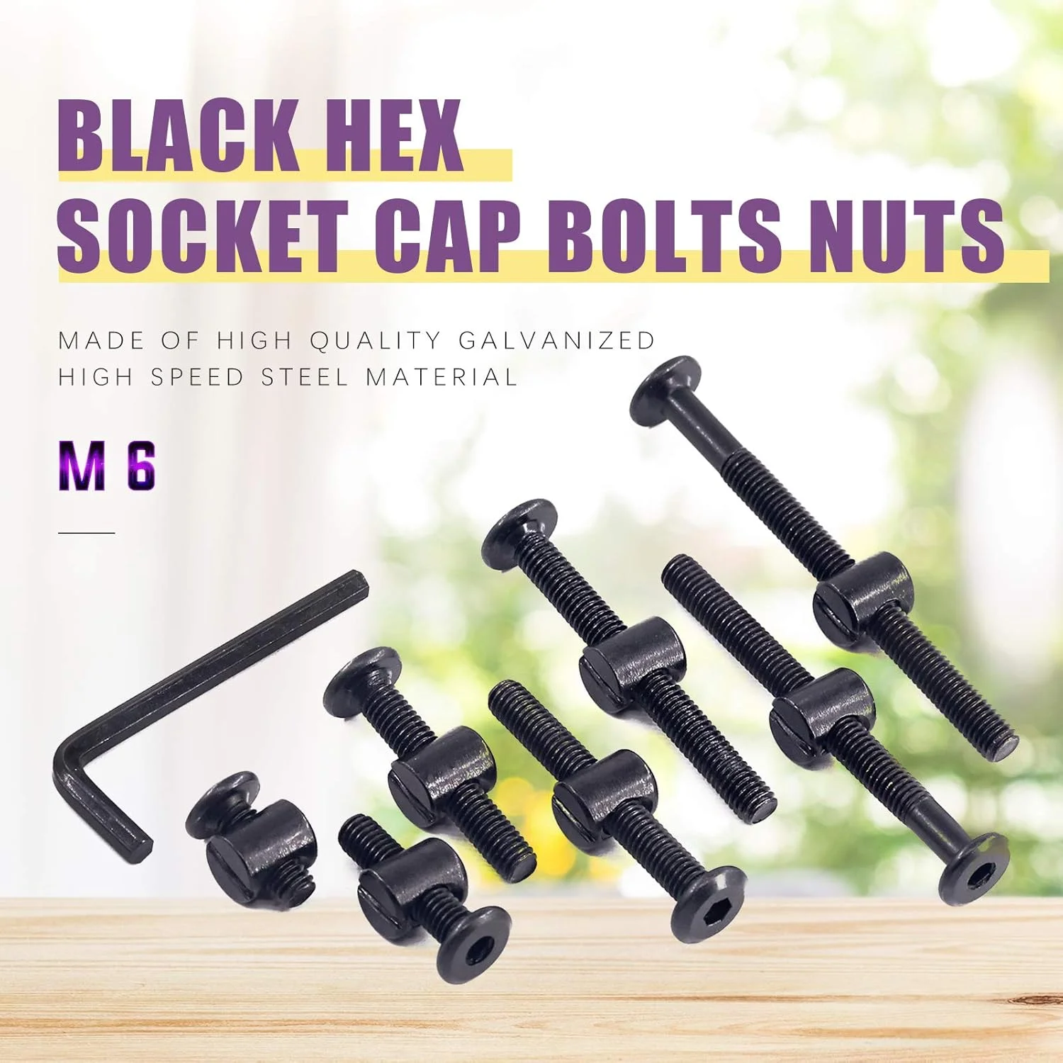 Swpeet 84Pcs Black M6 Ãƒâ€” 15/25/35/45/55/65/75mm Crib Hardware Screws Kit, Hex Socket Head Cap Crib Baby Bed Bolt and Barrel Nuts with 1 x Allen Wrench Perfect for Furniture, Cots, Crib Screws