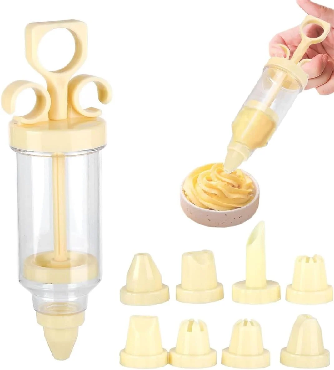 سرنگ تزئین کیک KWSLIN، ابزار تزئین خامه با 8 نازل قابل تعویض جداشدنی برای تزئین کیک، کلوچه، کاپ کیک، شیرینی و محصولات پخته شده، رنگ کرم سرنگ تزئین کیک KWSLIN، ابزار تزئین خامه با 8 نازل قابل تعویض جداشدنی برای تزئین کیک، کلوچه، کاپ کیک، شیرینی و محصولات پخته شده، رنگ کرم