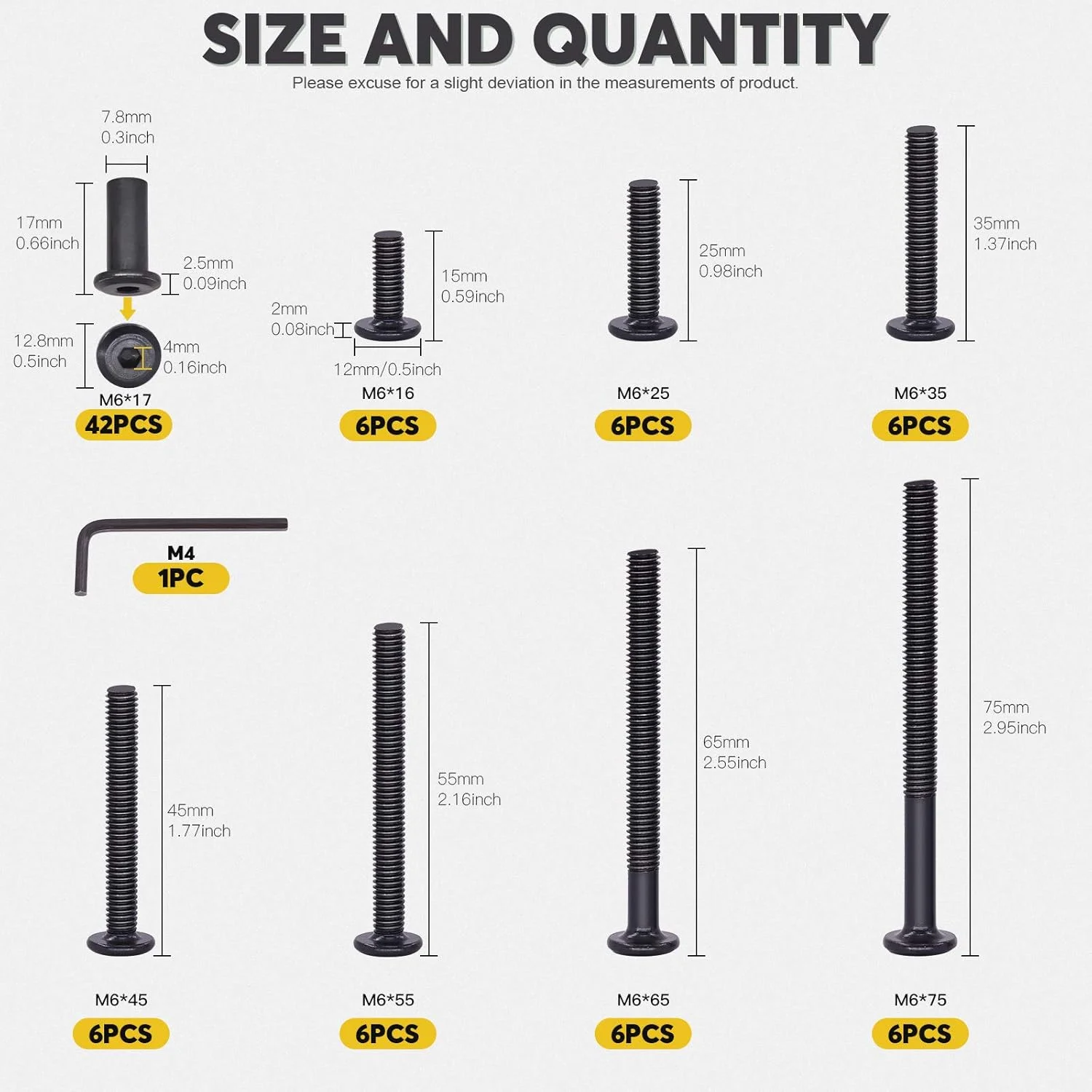 مجموعه 85 عددی پیچ و مهره استوانه ای Mardatt، شامل پیچ های آلن M6 در 7 سایز مختلف (16mm/25mm/35mm/45mm/55mm/65mm/75mm) به رنگ مشکی، مناسب برای بستن کمربند، مبلمان چرمی و اتصالات مختلف مجموعه 85 عددی پیچ و مهره استوانه ای Mardatt، شامل پیچ های آلن M6 در 7 سایز مختلف (16mm/25mm/35mm/45mm/55mm/65mm/75mm) به رنگ مشکی، مناسب برای بستن کمربند، مبلمان چرمی و اتصالات مختلف
