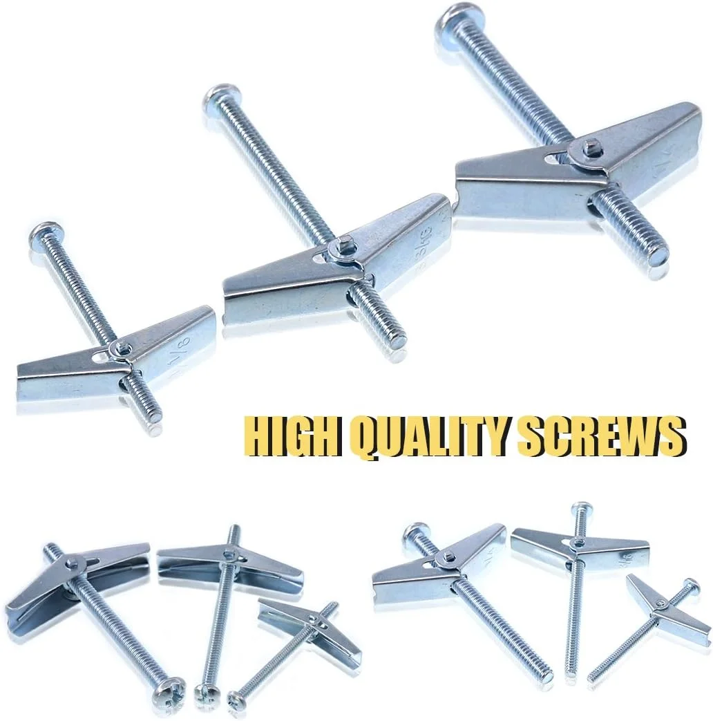 Swpeet Assorted 24 Pcs Toggle Bolt and Wing Nut for Hanging Heavy Items on Drywall - 1/8 Inch, 3/16Inch, 1/4Inch