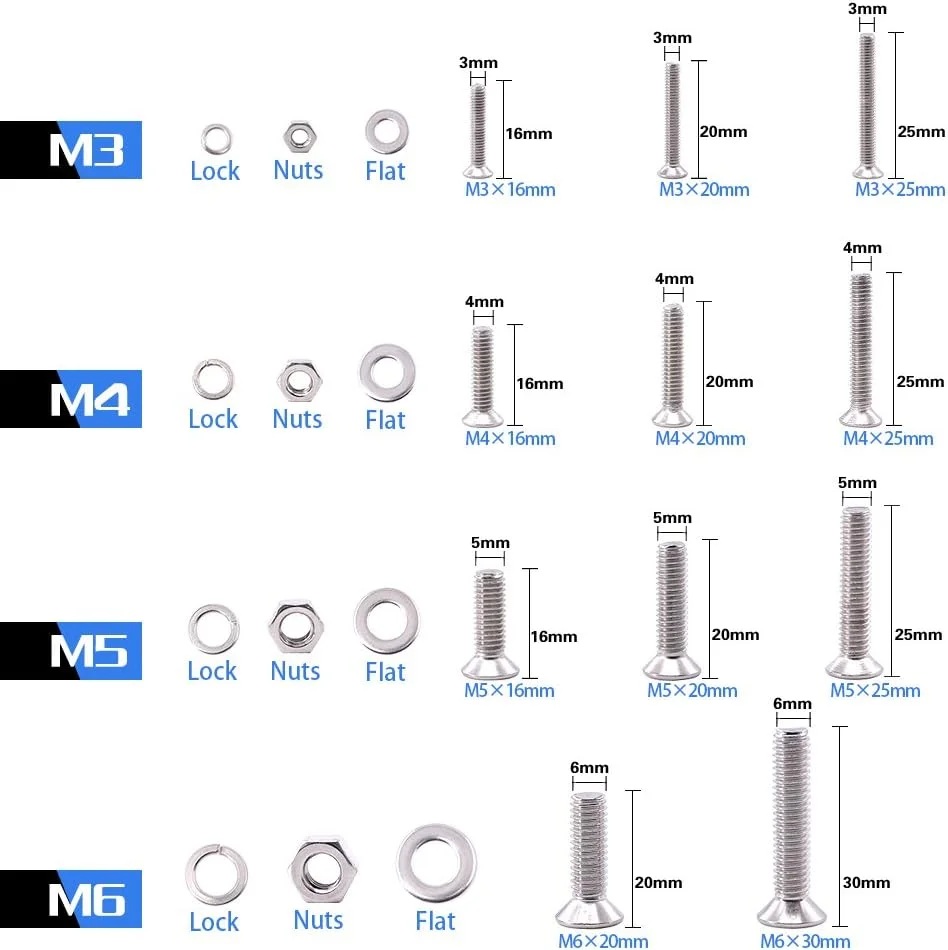 Glarks مجموعه 665 عددی پیچ و مهره و واشر فنری استیل ضد زنگ 304، M3 M4 M5 M6، سر تخت فیلیپس، رزوه کامل Glarks مجموعه 665 عددی پیچ و مهره و واشر فنری استیل ضد زنگ 304، M3 M4 M5 M6، سر تخت فیلیپس، رزوه کامل