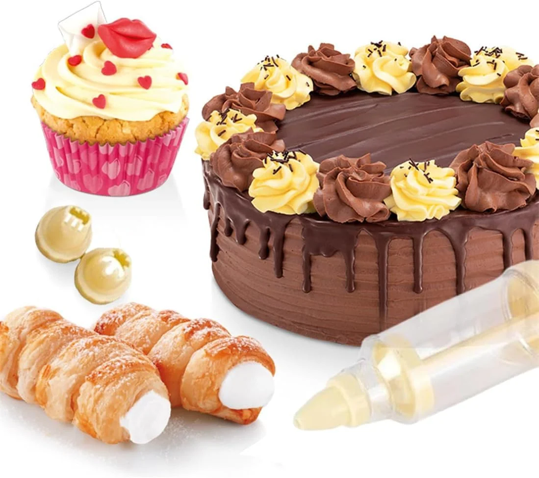 سرنگ تزئین کیک KWSLIN، ابزار تزئین خامه با 8 نازل قابل تعویض جداشدنی برای تزئین کیک، کلوچه، کاپ کیک، شیرینی و محصولات پخته شده، رنگ کرم