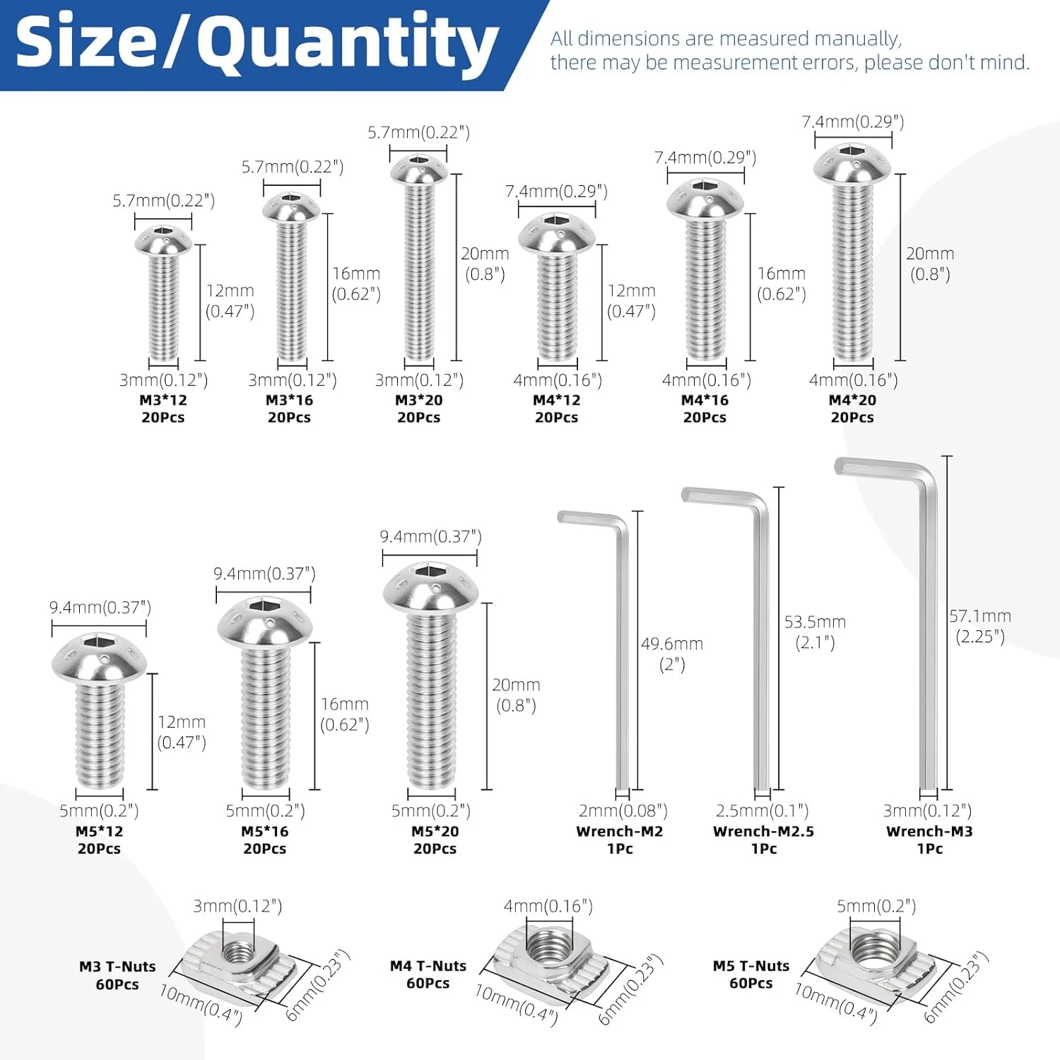 Glarks 1 ست کیت پیچ سر دکمه ای فولادی کربنی و مهره T لغزنده M3/M4/M5، شامل 180 عدد پیچ و مهره سر سوکت شش گوش، 180 عدد مهره T-Slot، 3 عدد آچار آلن، پیچ سر دکمه ای شش گوش برای ماشین آلات Glarks 1 ست کیت پیچ سر دکمه ای فولادی کربنی و مهره T لغزنده M3/M4/M5، شامل 180 عدد پیچ و مهره سر سوکت شش گوش، 180 عدد مهره T-Slot، 3 عدد آچار آلن، پیچ سر دکمه ای شش گوش برای ماشین آلات