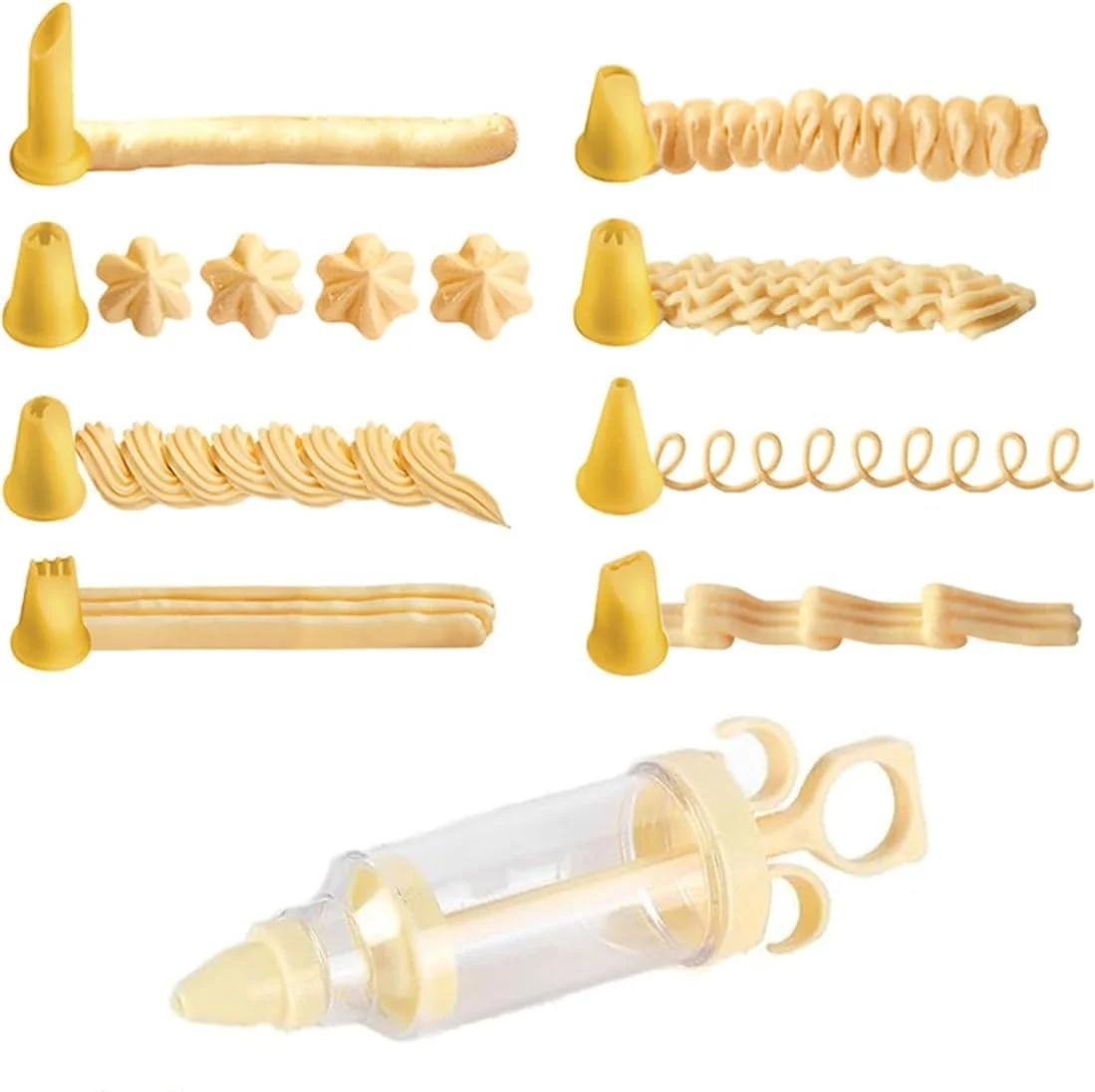 سرنگ تزئین کیک KWSLIN، ابزار تزئین خامه با 8 نازل قابل تعویض جداشدنی برای تزئین کیک، کلوچه، کاپ کیک، شیرینی و محصولات پخته شده، رنگ کرم