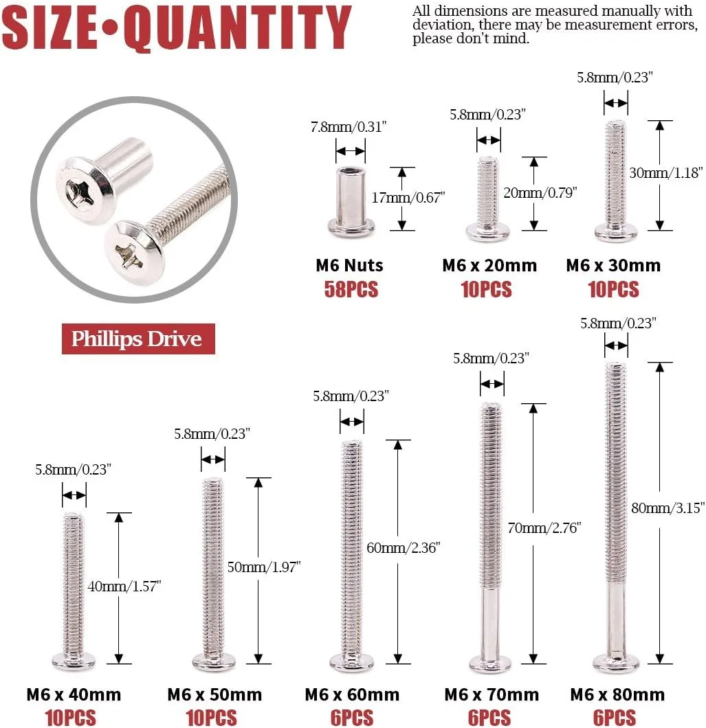 Hilitchi مجموعه 116 عددی پیچ و مهره سر خزینه فیلیپس M6 x 20/30/40/50/60/70/80 میلیمتری به همراه مهره استوانهای مناسب برای اتصالات سختافزاری مبلمان Hilitchi مجموعه 116 عددی پیچ و مهره سر خزینه فیلیپس M6 x 20/30/40/50/60/70/80 میلیمتری به همراه مهره استوانهای مناسب برای اتصالات سختافزاری مبلمان