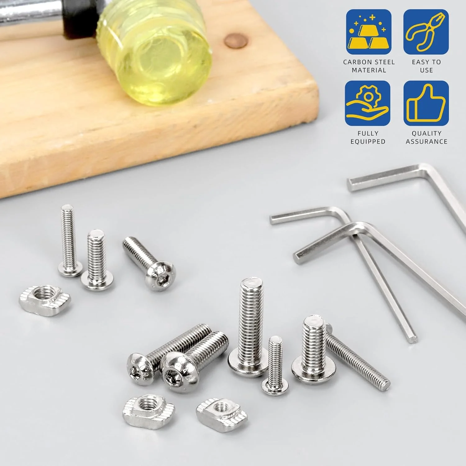 Glarks 1 ست کیت پیچ سر دکمه ای فولادی کربنی و مهره T لغزنده M3/M4/M5، شامل 180 عدد پیچ و مهره سر سوکت شش گوش، 180 عدد مهره T-Slot، 3 عدد آچار آلن، پیچ سر دکمه ای شش گوش برای ماشین آلات Glarks 1 ست کیت پیچ سر دکمه ای فولادی کربنی و مهره T لغزنده M3/M4/M5، شامل 180 عدد پیچ و مهره سر سوکت شش گوش، 180 عدد مهره T-Slot، 3 عدد آچار آلن، پیچ سر دکمه ای شش گوش برای ماشین آلات