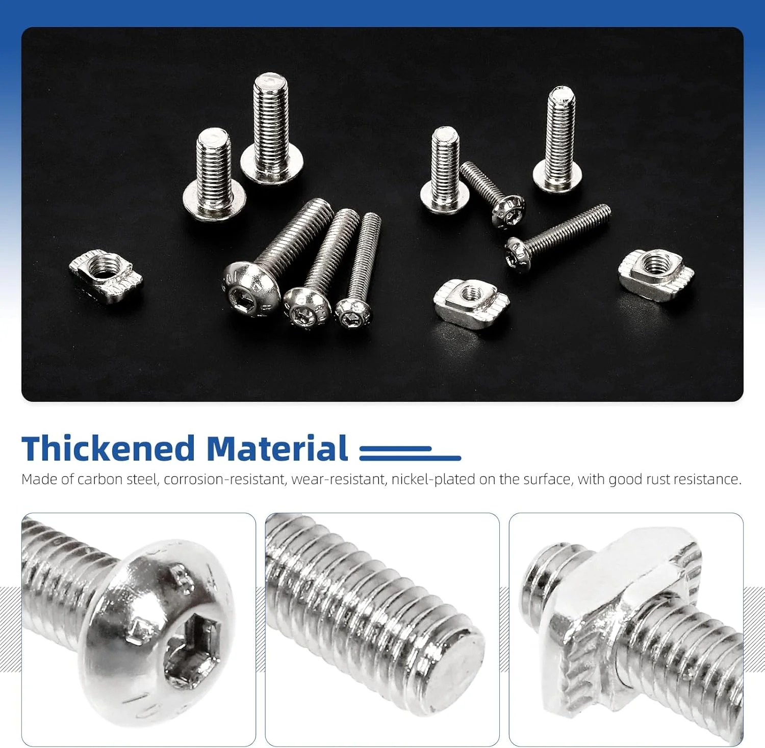 Glarks 1 ست کیت پیچ سر دکمه ای فولادی کربنی و مهره T لغزنده M3/M4/M5، شامل 180 عدد پیچ و مهره سر سوکت شش گوش، 180 عدد مهره T-Slot، 3 عدد آچار آلن، پیچ سر دکمه ای شش گوش برای ماشین آلات Glarks 1 ست کیت پیچ سر دکمه ای فولادی کربنی و مهره T لغزنده M3/M4/M5، شامل 180 عدد پیچ و مهره سر سوکت شش گوش، 180 عدد مهره T-Slot، 3 عدد آچار آلن، پیچ سر دکمه ای شش گوش برای ماشین آلات